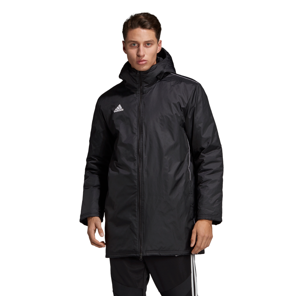 Adidas Core 18 Stadium Jacket for Men - Black & White Windbreaker - Lightweight Water-Resistant Training Jacket for Running, Hiking & Outdoor Sports