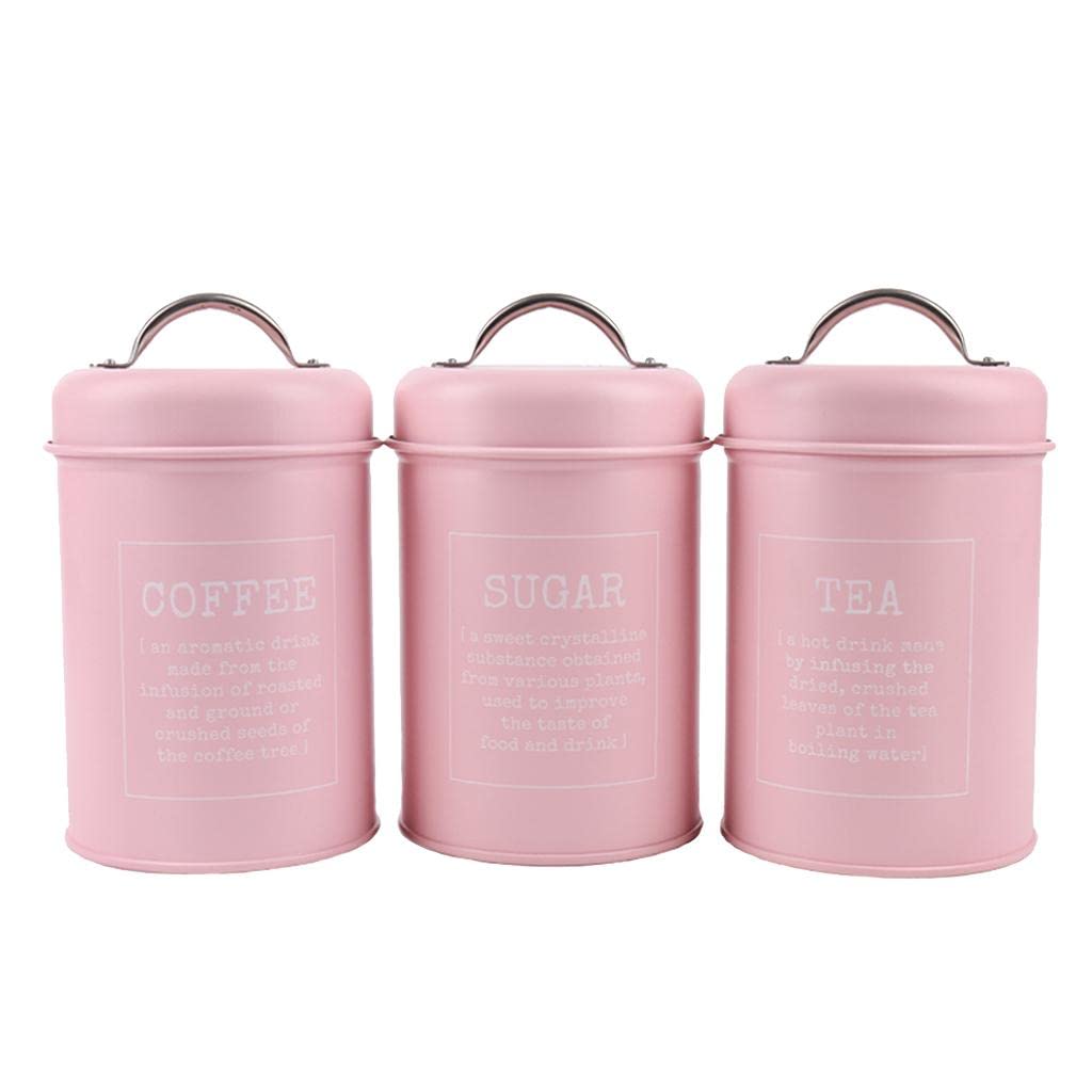 Homyl 3-Piece Airtight Metal Sugar Storage Containers - Pink Kitchen Canisters for Flour, Coffee & Baking Supplies | Perfect for Pantry Organization & Countertop Decor