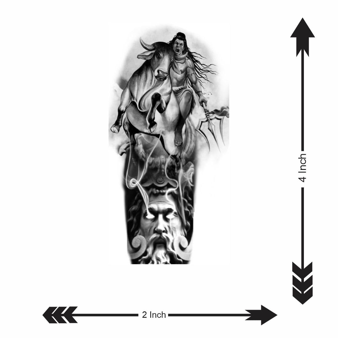 Waterproof Temporary Tattoo of Angry Shiv with Nandi - Long Lasting Fake Body Art for Men & Women - Perfect for Festivals, Parties, and Spiritual Events