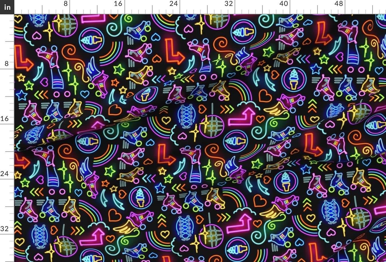 Retro Roller Skate Neon Sign Printed Velvet Fabric by The Yard - Upholstery, Home Decor & Apparel Material - Perfect for DIY Projects, Furniture Revamp & Fashion Design