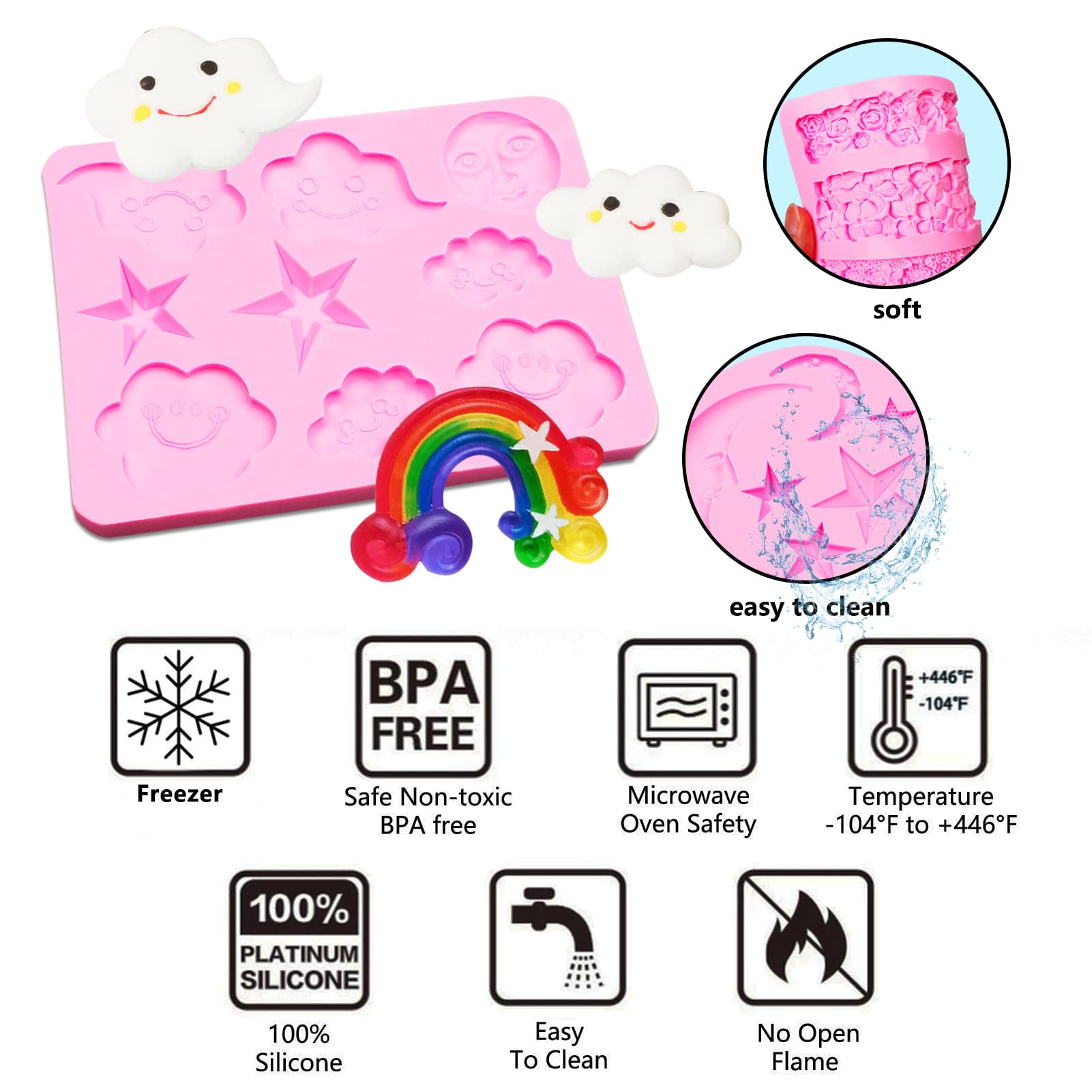 Moon Star Chocolate Silicone Molds - 3 Pack Rainbow Cake Decorating Tools for Fondant, Cupcake Toppers, Candy & Resin Crafts - Perfect for Baby Showers, Birthday Parties & DIY Dessert Making