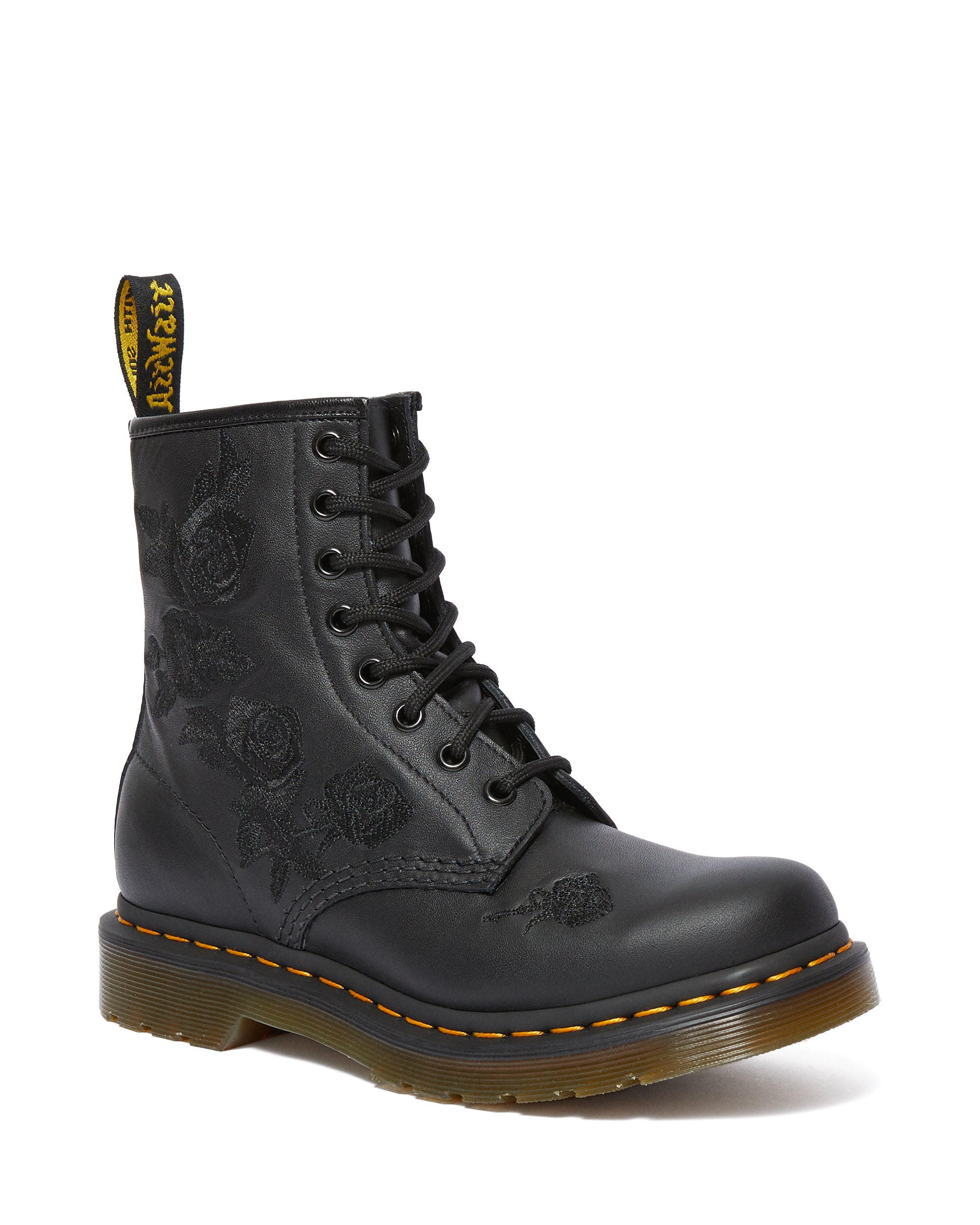 Dr. Martens 1460 Vonda Mono Floral Leather Lace-Up Boots for Women - Vintage Floral Print Ankle Boots - Perfect for Punk Fashion, Music Festivals & Everyday Wear