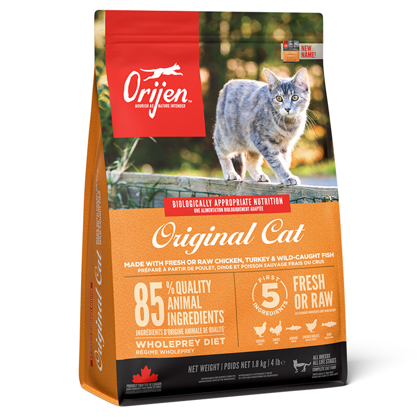 ORIJEN Original Dry Cat Food 1.8kg (4 lbs) - Premium Grain-Free Cat Kibble for Adult Cats - High Protein Natural Ingredients - Perfect for Indoor & Outdoor Cats - Supports Healthy Digestion & Shiny Coat