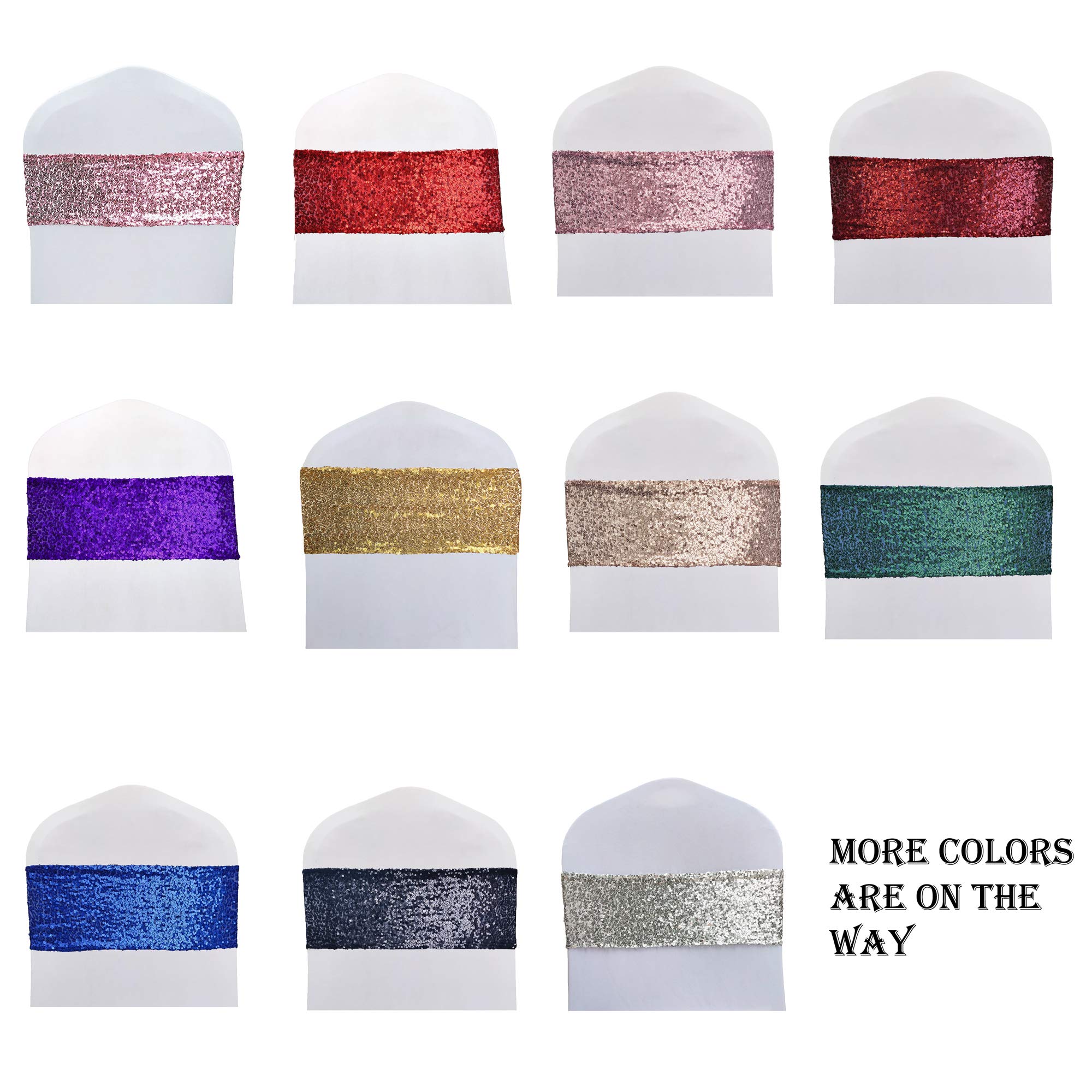 12PCS High Elastic Sequin Chair Sashes - Bling Bling Stretchable Shining Chair Bows for Wedding, Birthday Party & Home Decoration (Black)