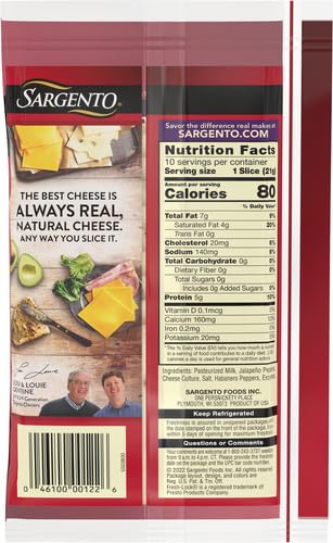 Sargento Sliced Pepper Jack Natural Cheese - 10 Slices | Spicy Monterey Jack Cheese for Sandwiches, Burgers & Snacking | Perfect for Lunchboxes, Charcuterie Boards & Party Platters