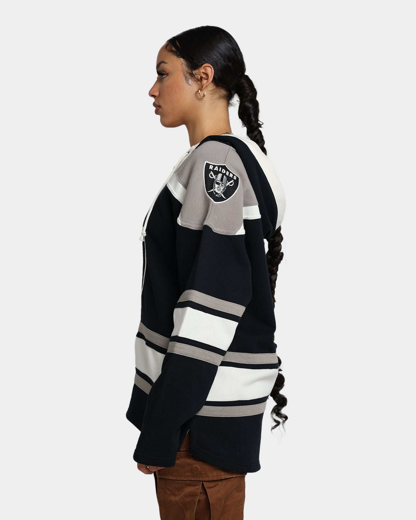 47 Brand Las Vegas Raiders Superior Lacer Hoodie - Jet Black/Grey - Men's NFL Team Pullover Sweatshirt for Game Day & Casual Wear