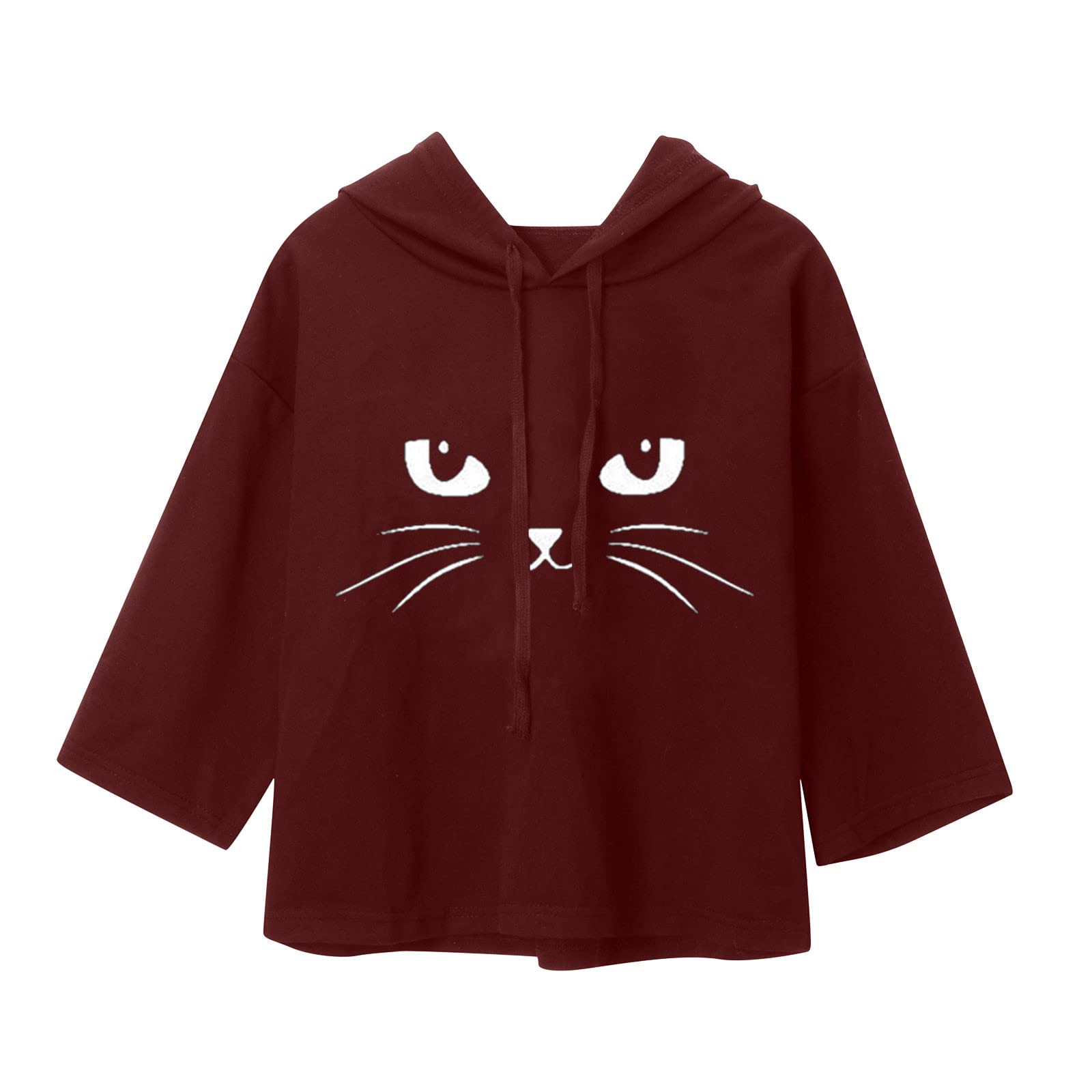 Women's Casual Hooded Sweater - Print Ear Crop Cat Design, Short Sleeve Summer Top | Perfect for Daily Wear, Street Style & Relaxing at Home