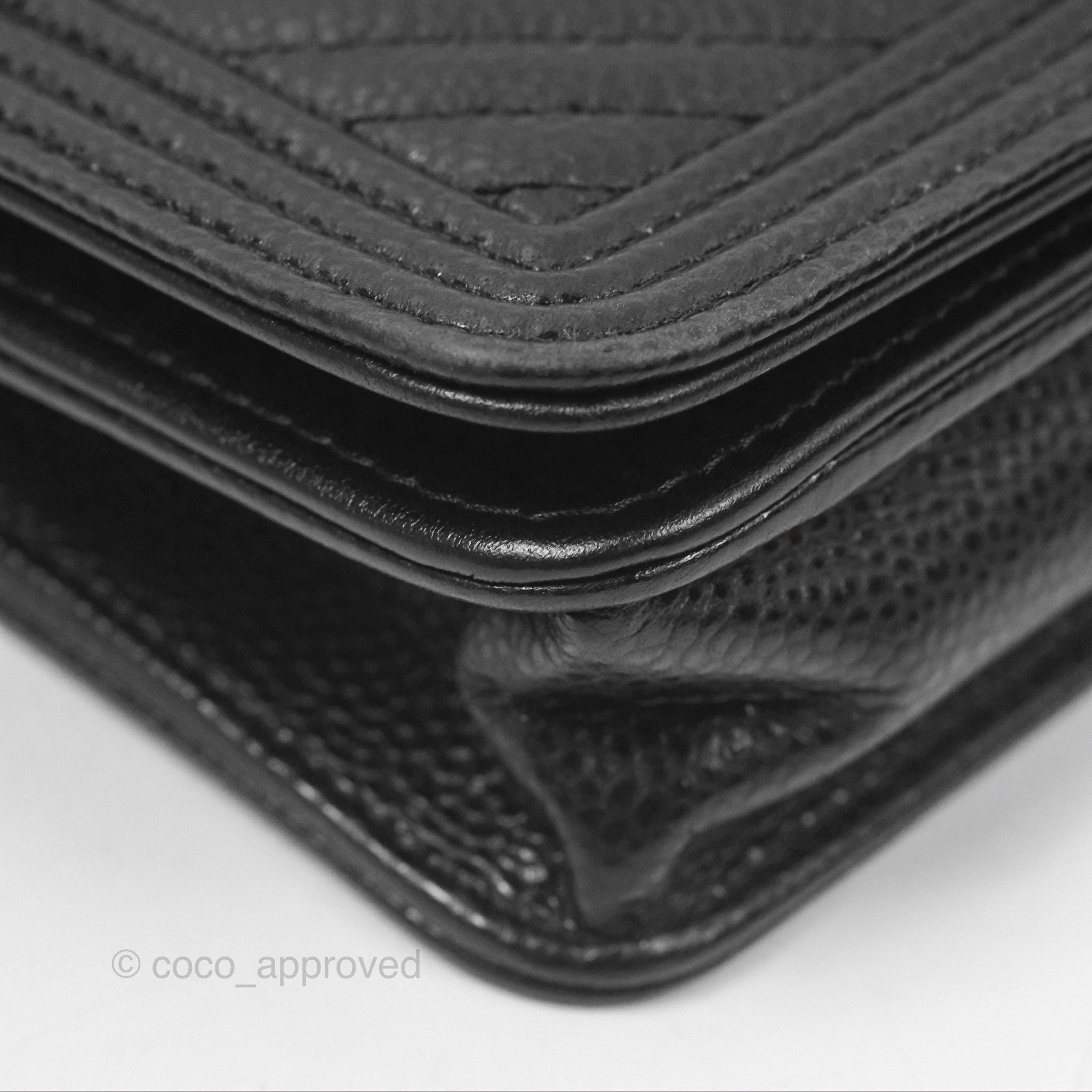 Chanel Chevron Boy Wallet on Chain WOC Black Caviar Leather with Silver Hardware - Luxury Crossbody Bag for Women, Perfect for Evening Parties & Date Nights