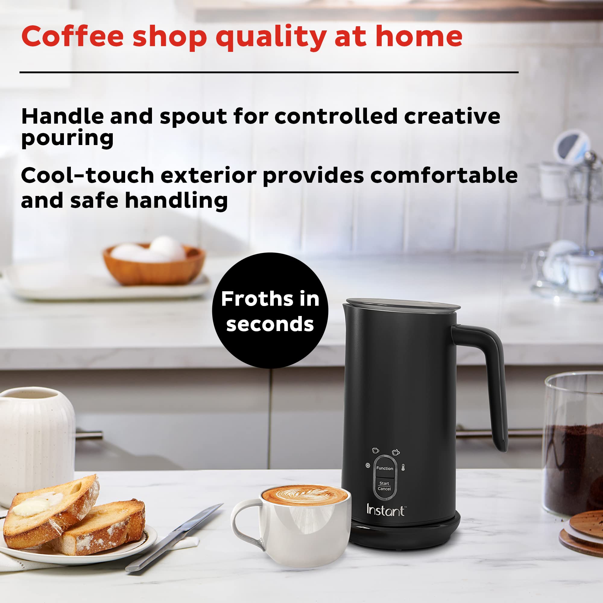 Instant Pot 10oz/295ml Electric Milk Frother for Hot & Cold Foam - Perfect for Lattes, Cappuccinos & Hot Chocolate (Model 140 6001 01) - Ideal for Coffee Shops, Home Baristas & Office Use