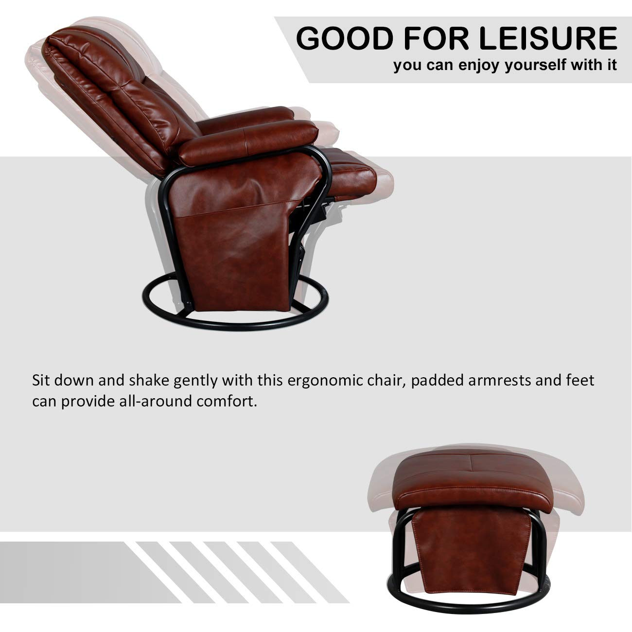 360° Swivel PU Leather Glider Chair with Ottoman - Rocking Recliner Lounge Chair Set for Living Room, Nursery & Patio (Brown) - Comfortable Armchair for Relaxing, Nursing & Reading