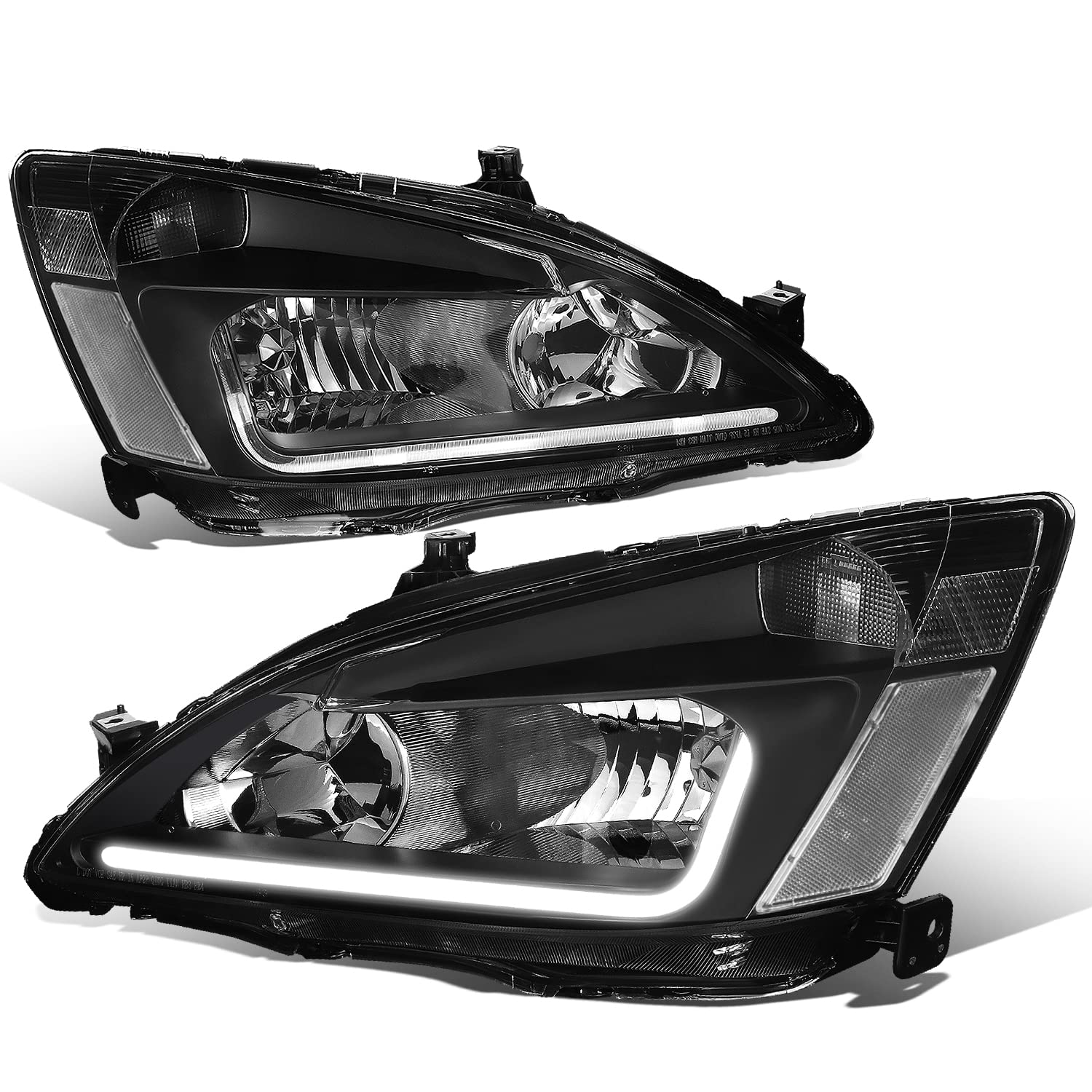 Auto Dynasty LED DRL Headlights for 03-07 Honda Accord 7th Gen - Black Housing Clear Corner for Day & Night Driving