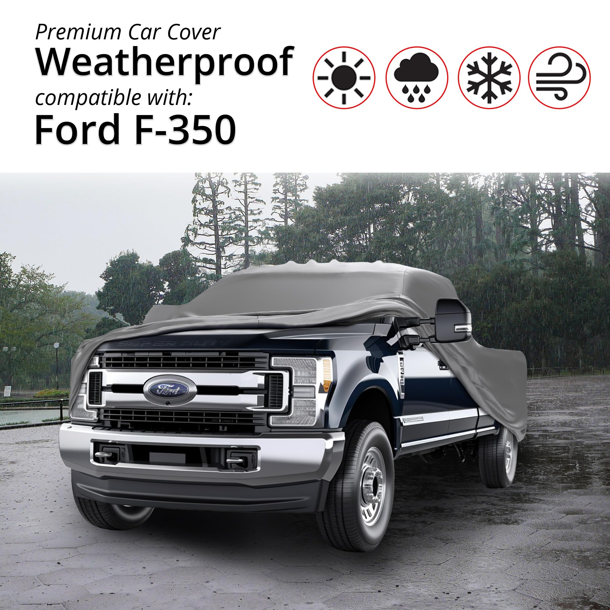 Weatherproof Truck Cover for Ford F-350 Crew Cab (2022-2024) | Heavy Duty Waterproof Car Cover with Anti-Theft Cable Lock | Outdoor Protection for Pickup Trucks with ~6.75' Bed & Shell | Perfect for Parking, Storage & Extreme Weather Conditions