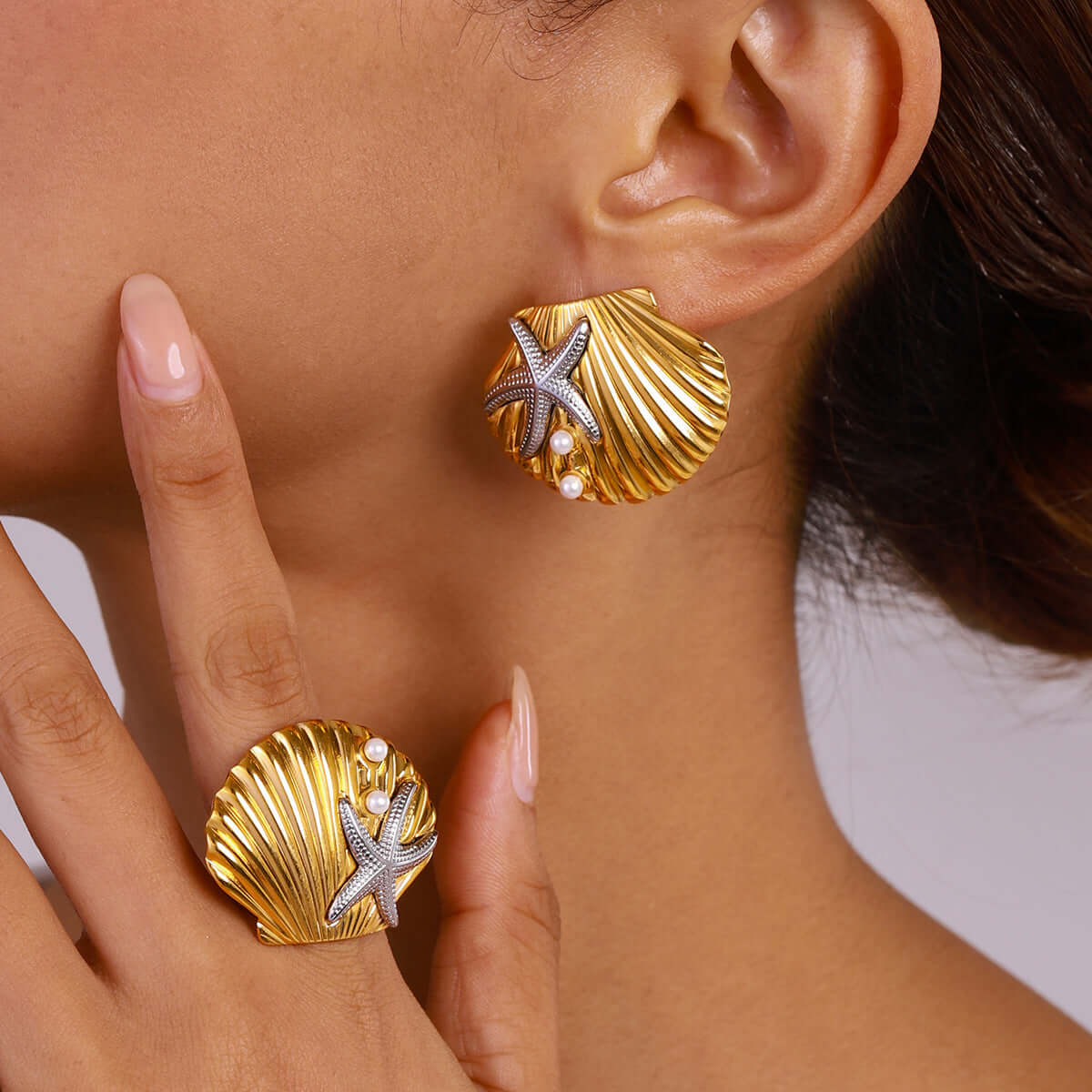 Summer Shell Starfish Thumb Ring for Women - Boho Beach Jewelry | JDR1008 - Perfect for Vacation, Beach Parties, and Summer Fashion Accessories