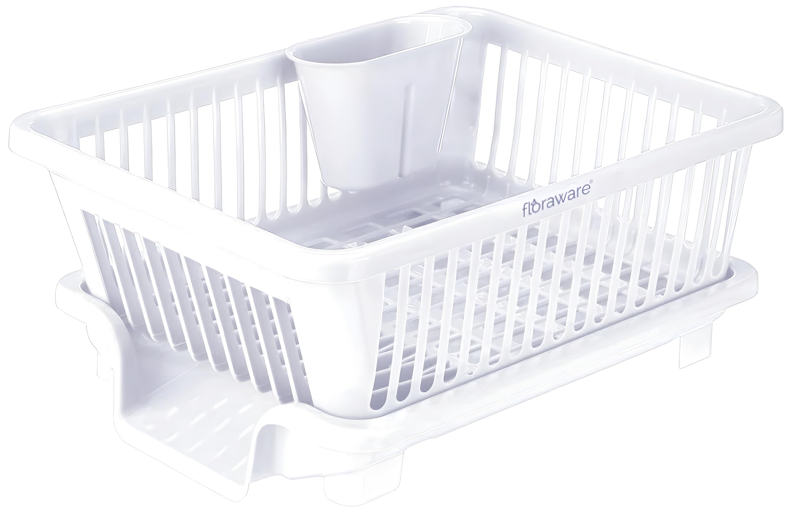 Floraware 3-in-1 Large Glossy Plastic Utensil Basket - Durable, Lightweight & Unbreakable Modular Design with Spoon Holder & Removable Dish Drainer - Kitchen Organizer & Drying Rack (White) - Perfect for Small Kitchens, RVs & Apartment Dish Organization