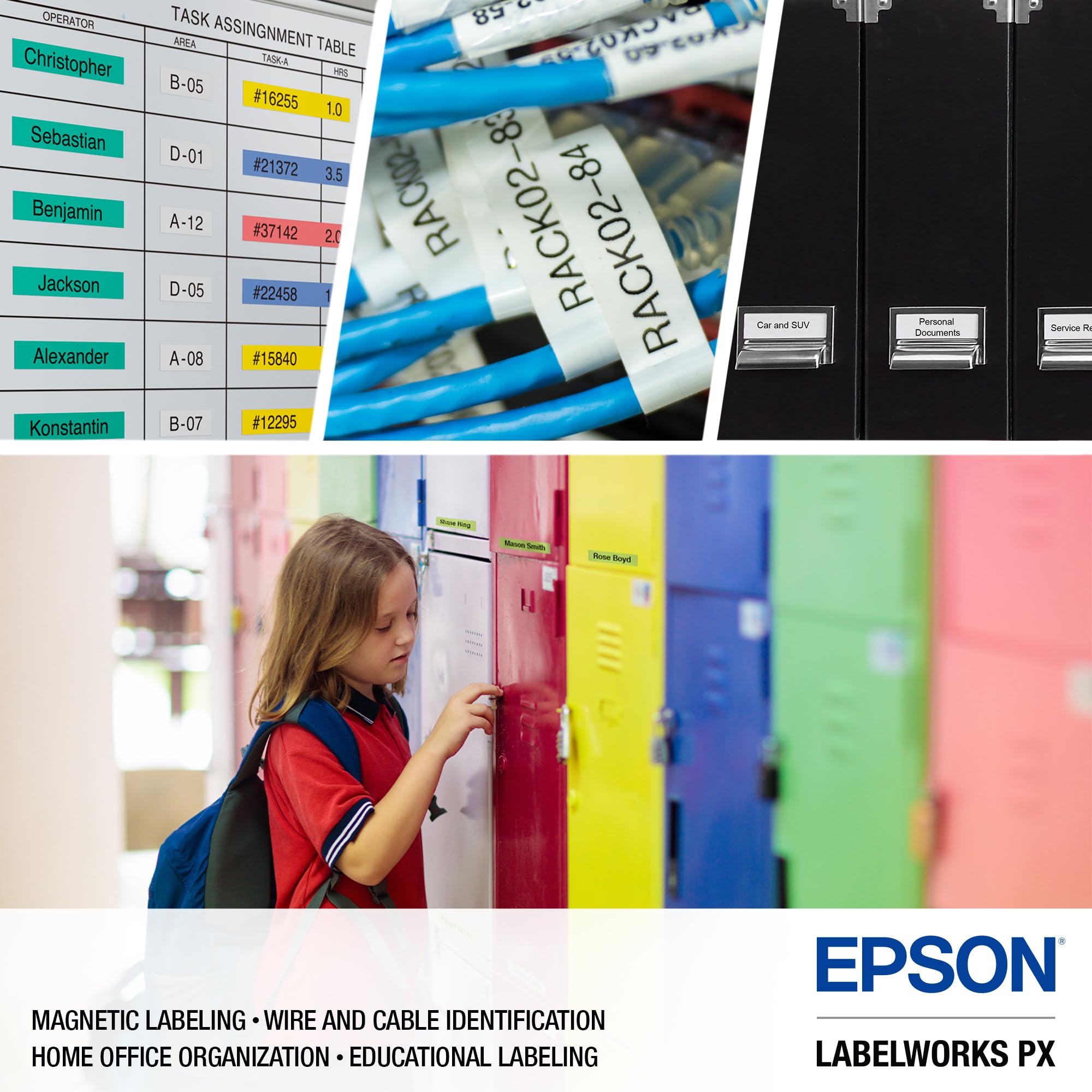 Epson LW-PX750 Industrial Label Maker Kit with Bonus Accessories & 224BWPX/224VTBWPX Tape Cartridges - Perfect for Warehouse, Office, and Industrial Labeling Needs