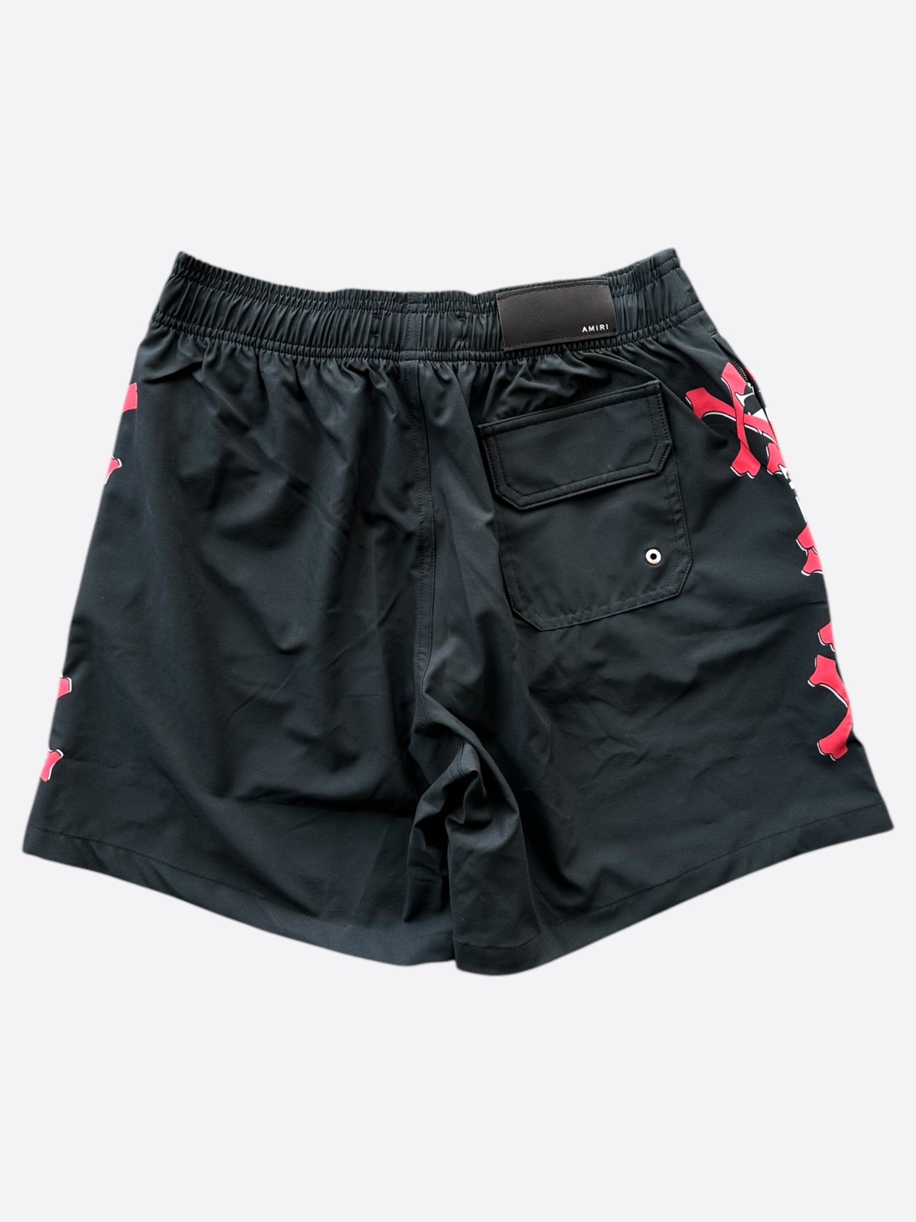 Amiri Black & Red Bones Tokyo Exclusive Swim Shorts for Men - Stylish Beachwear & Poolside Fashion