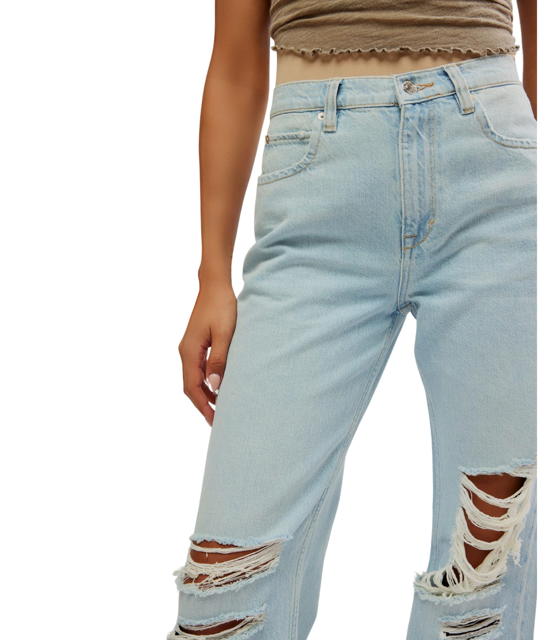 Free People Women's Tinsley Baggy High-Rise Skinny Jeans - Distressed Ripped Denim Pants for Casual Wear & Street Style Outfits
