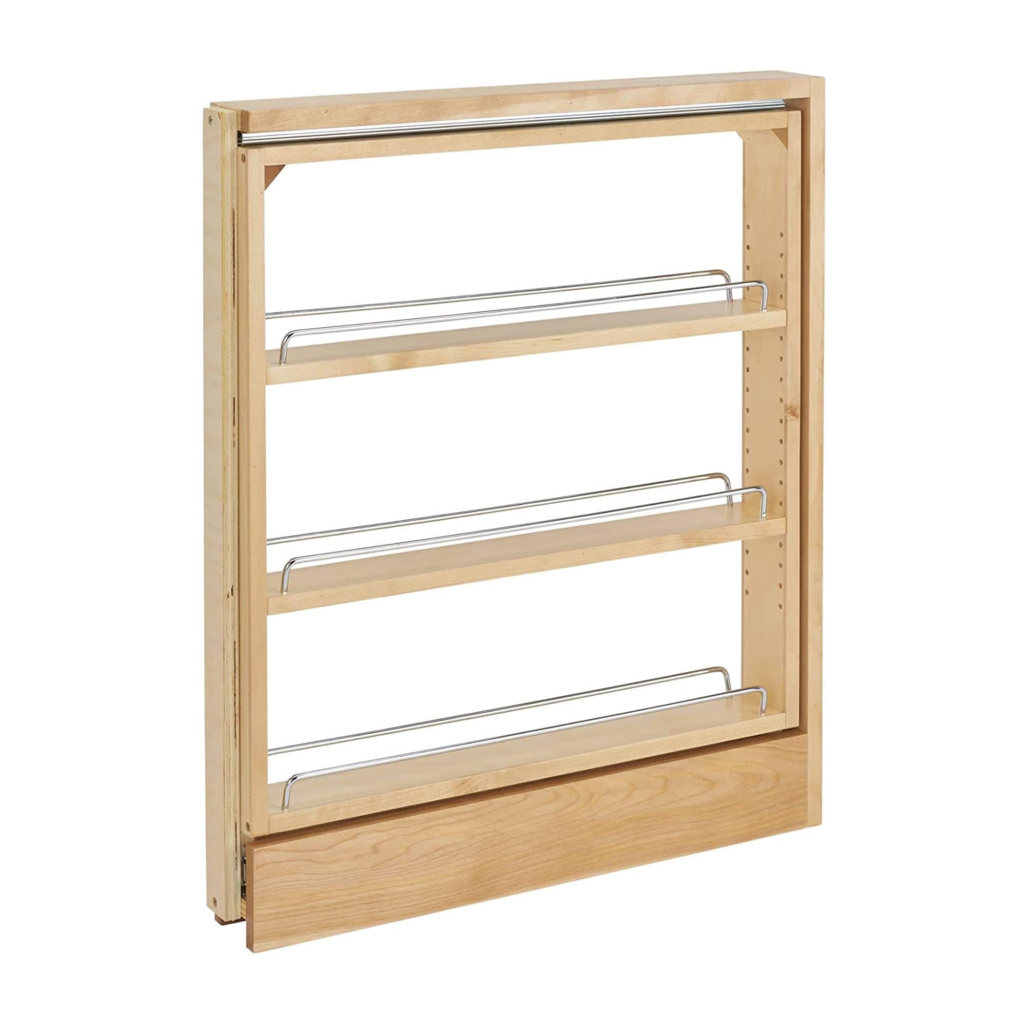 Rev-A-Shelf 3-Inch Pull Out Shelf Organizer for Kitchen Cabinets - Adjustable Spice Rack & Seasoning Storage Holder - Wooden Cabinet Organizer (438-BC-3C) - Perfect for Small Spaces & Spice Organization Between Base Cabinets