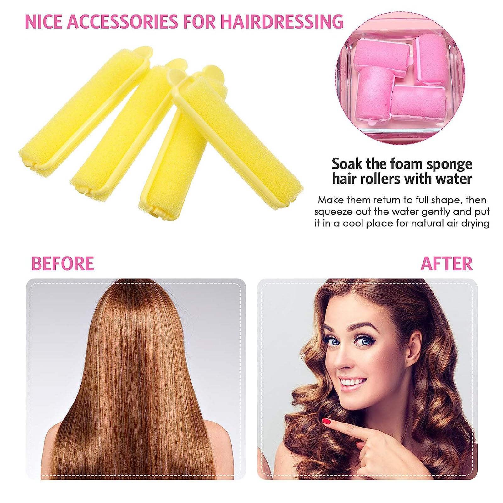 36 Pieces Soft Foam Hair Rollers for Women & Girls - Flexible Sleeping Curlers for Overnight Styling, Heatless Hair Curling, Salon-Quality Waves (Random Colors) - Perfect for Home Use, Travel & DIY Hairstyles