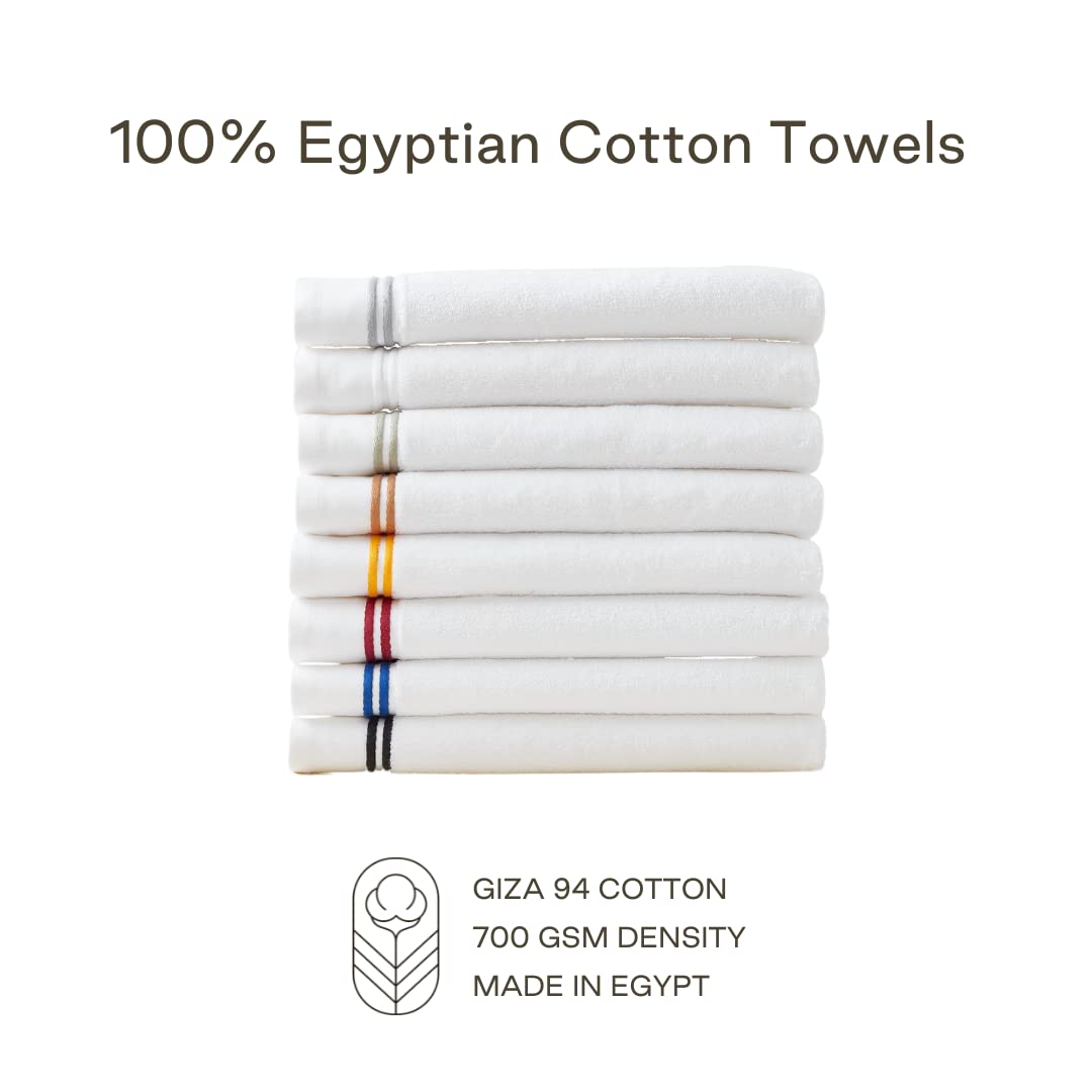 Premium 100% Cotton Bath Towel Set - 700 GSM Luxury Towels for Bathroom & Spa, 2 Bath Towels, 2 Hand Towels & 2 Washcloths - Ultra Soft, Absorbent & Durable - White with Double Stripe - Perfect for Hotels, Guest Bathrooms & Luxury Home Decor