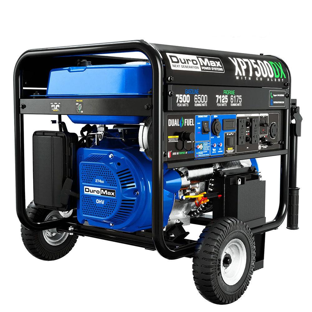 7,500 Watt Dual Fuel Portable Generator with CO Alert - Reliable Backup Power for Home, Camping & Outdoor Emergencies