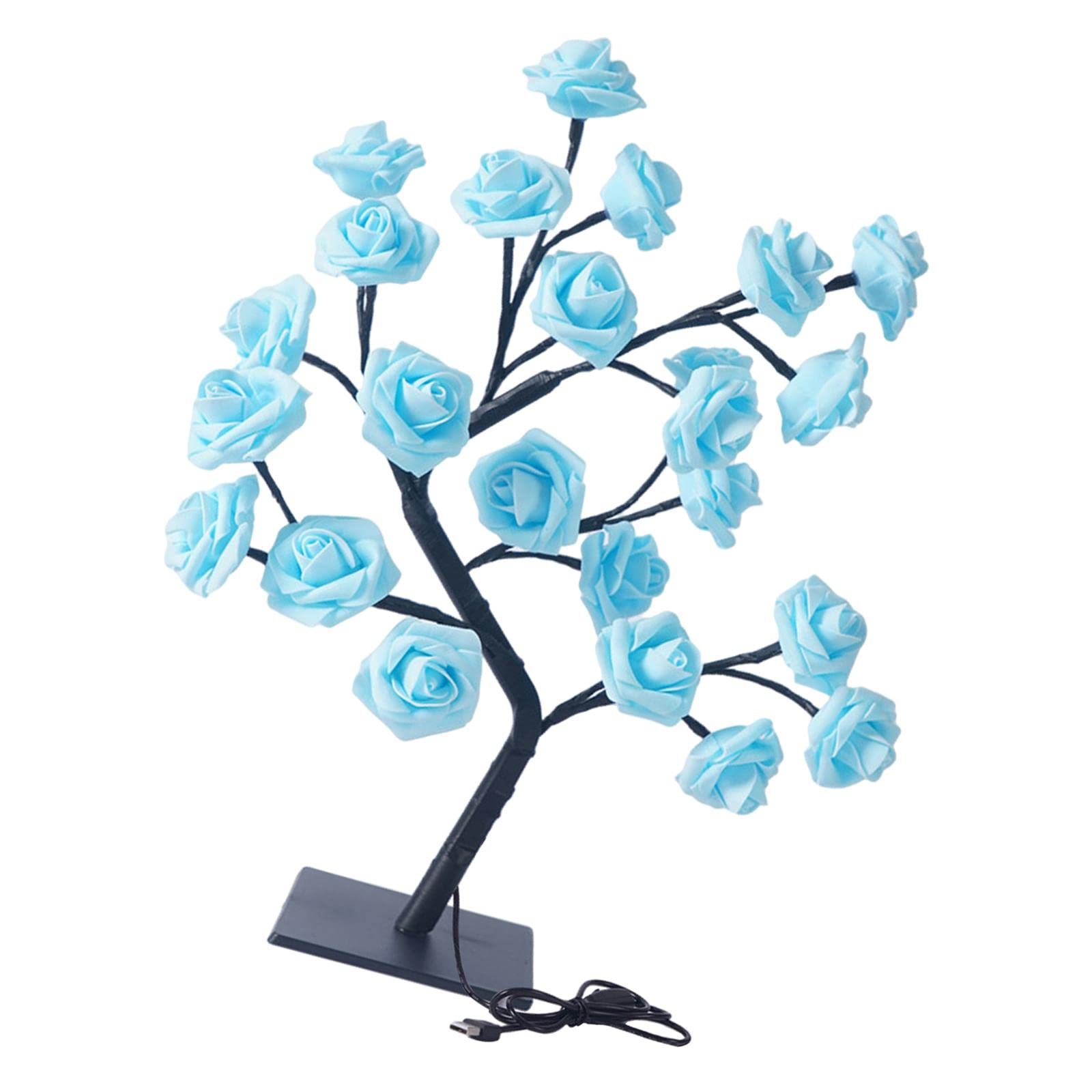 Gazechimp 24 LED Artificial Rose Lamp Bonsai - USB Powered Fairy Night Light for Christmas, Valentine's Day, Birthday Gifts - Romantic Blue Rose Decor for Bedroom, Wedding, Party & Home Decor