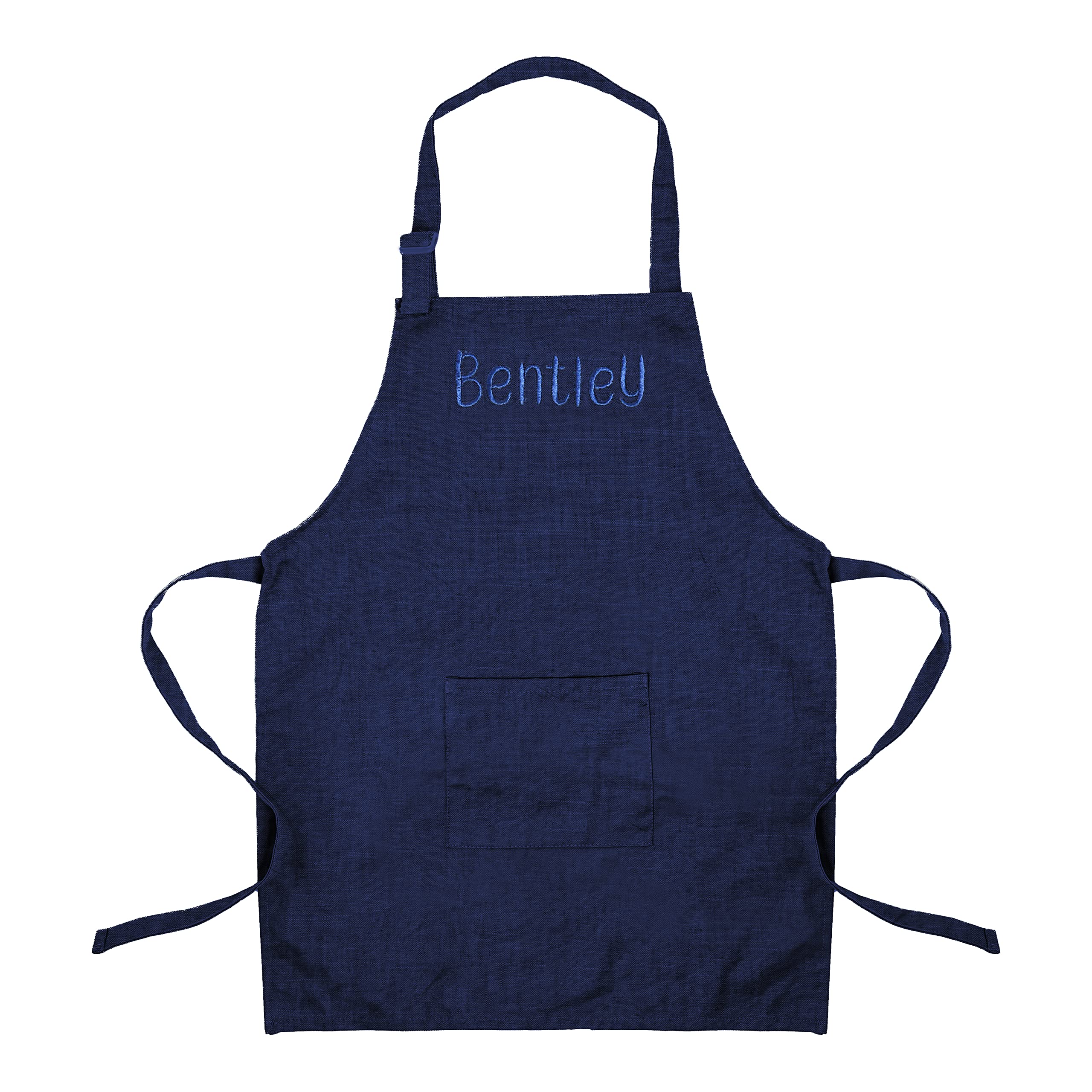 Personalized Kids Apron with Embroidered Name - 100% Linen Chef Apron for Children - Cute Cooking & Art Painting Apron for Birthday Parties (Small, Navy) - Perfect for Baking, Crafting & Pretend Play