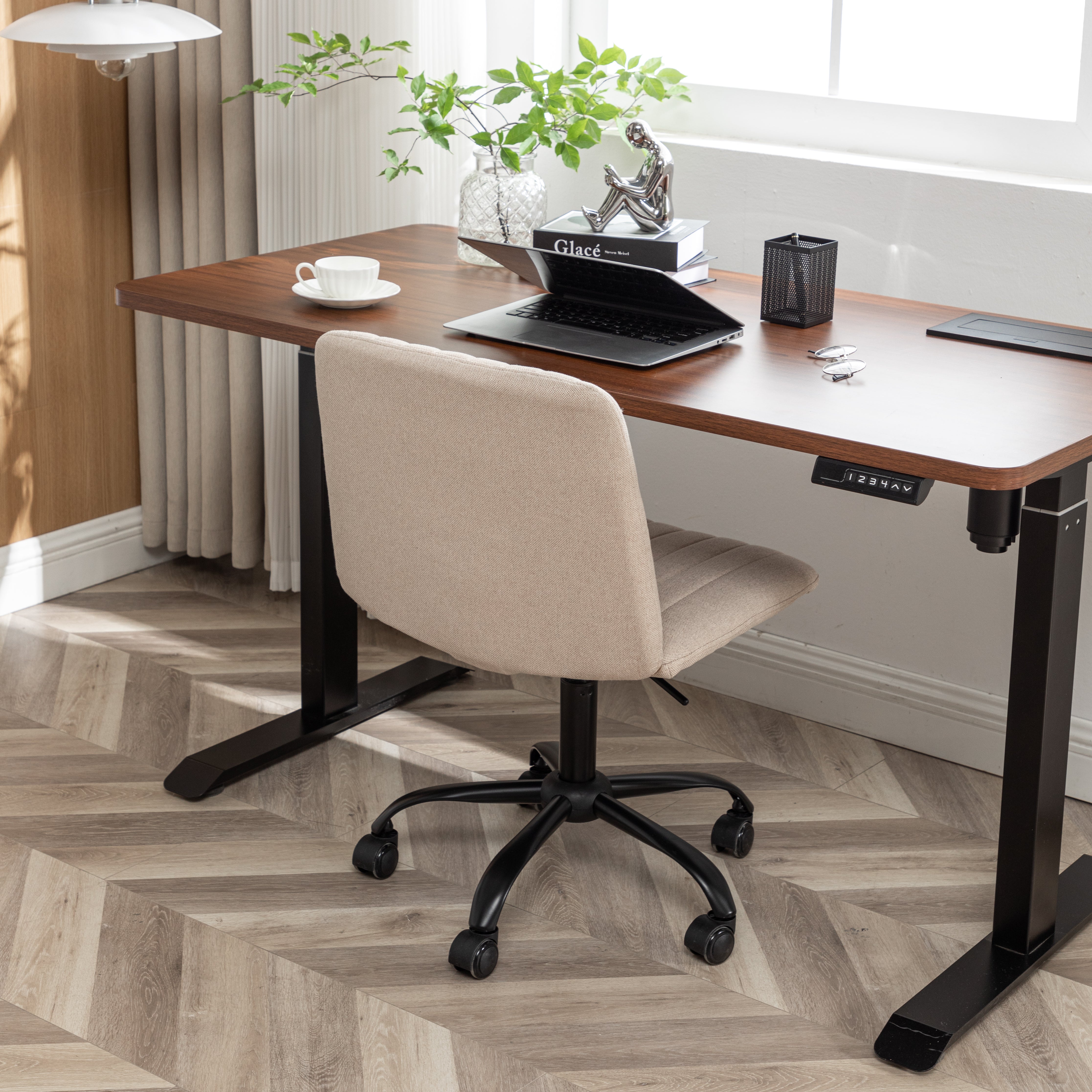 Roundhill Furniture Masar Fabric Swivel Office Chair - Ergonomic Desk Chair with Adjustable Height & Lumbar Support for Home & Office Workspace