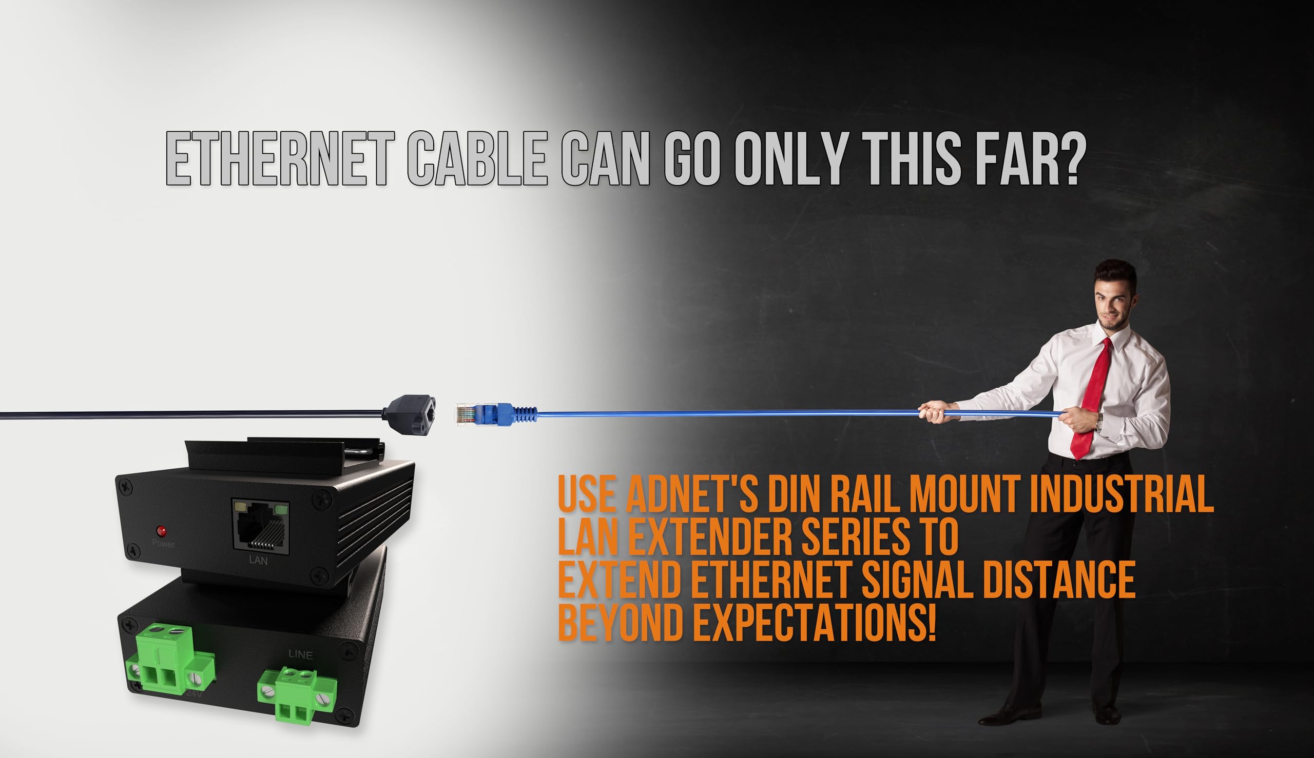 DIN-Rail Mount Ethernet Extender - 10/100 BaseT, 1000m (3280ft) Range Over 2-Wire/BNC, 12-24VDC, Plug & Play | Low Power, Compact Design for Industrial Automation, Security Systems & Remote Monitoring
