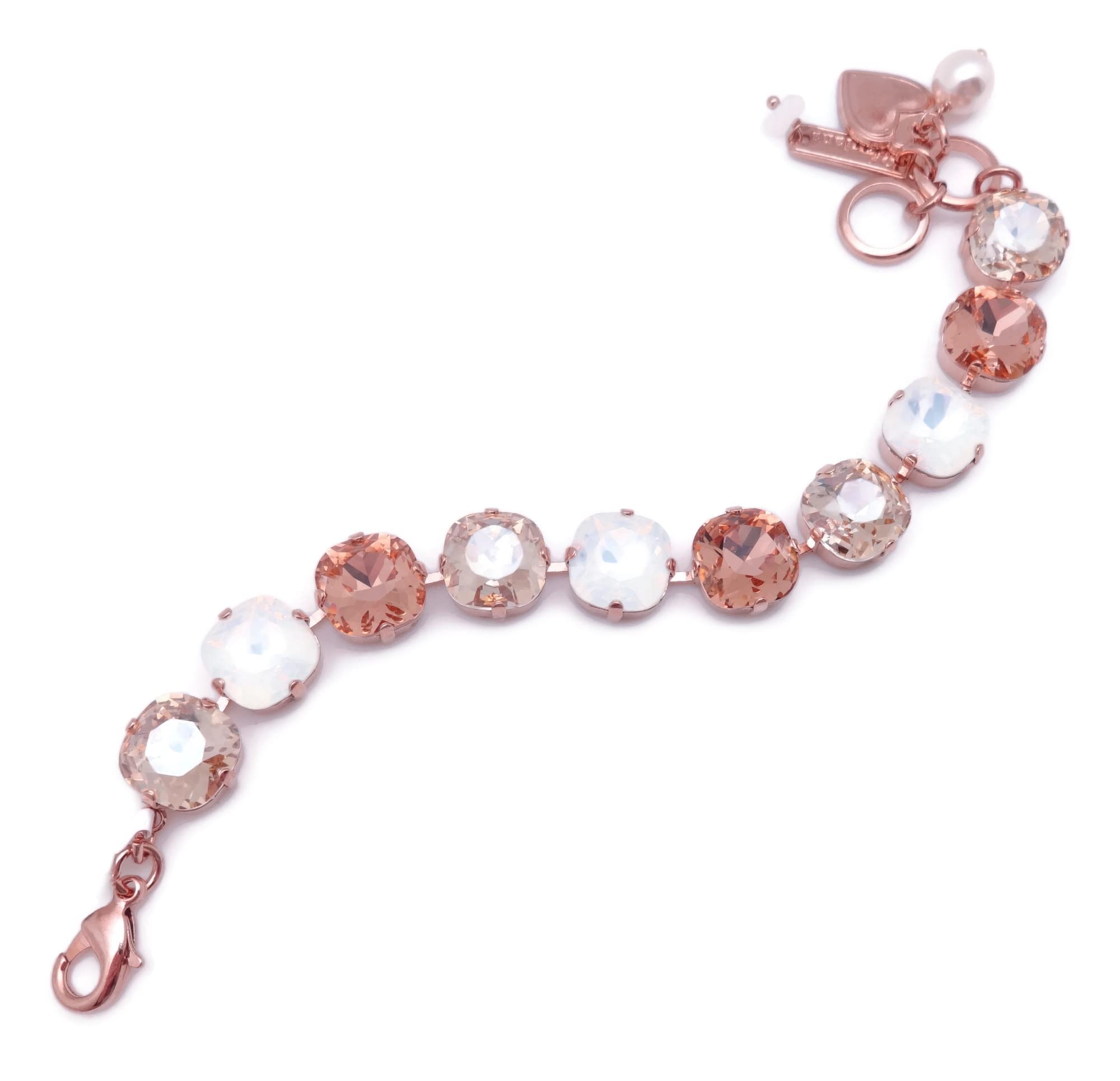 Mariana Cookie Dough Rose Gold Tone Bracelet with Cushion Cut Peach & White Crystals - Elegant Jewelry for Women, Perfect for Parties, Weddings & Daily Wear