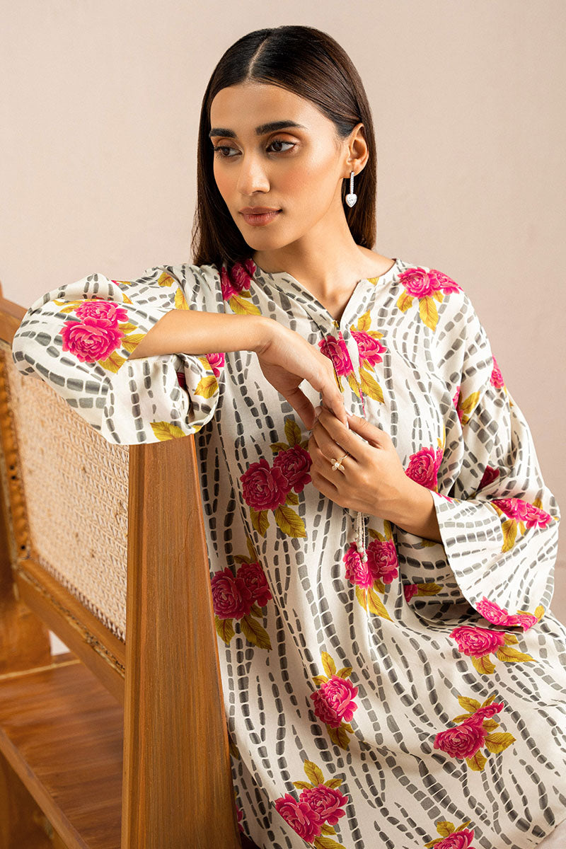 Ivory Frost Printed Linen Shirt for Women - Breathable & Stylish Summer Blouse - Perfect for Casual Outings, Beach Wear & Boho Fashion