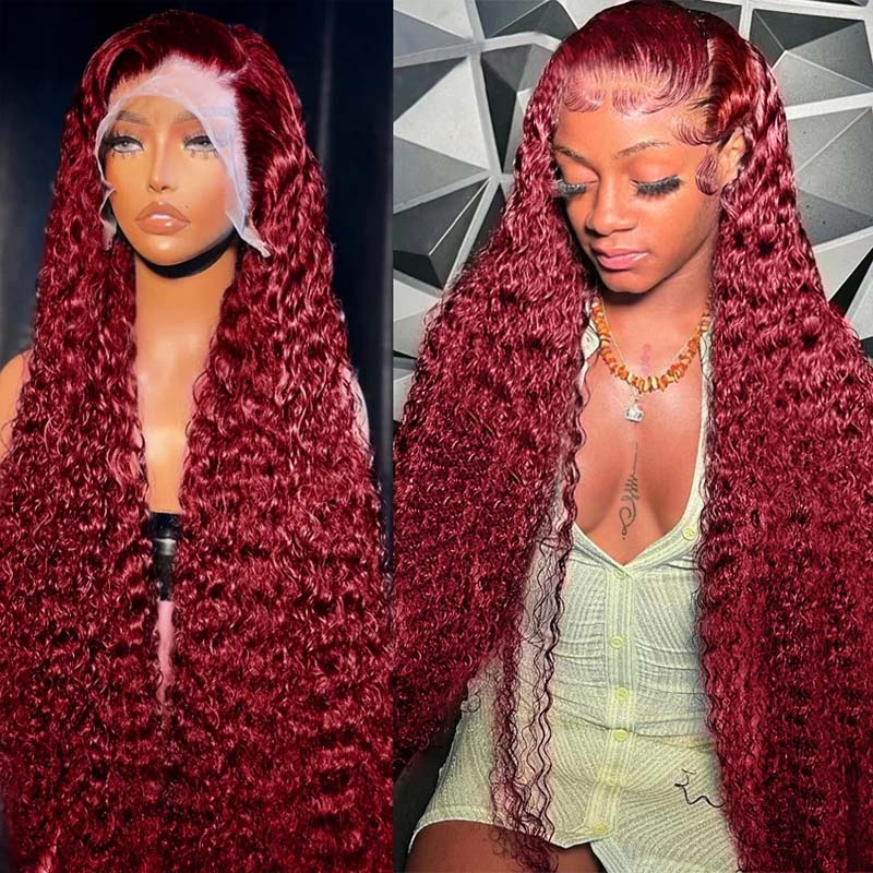 **28inch Pre-Colored Human Hair Curly Wig - Burgundy/Brown/Highlight 13x4 Lace Frontal Wig | Natural Look & Heat Resistant | Perfect for Cosplay, Parties & Daily Wear**