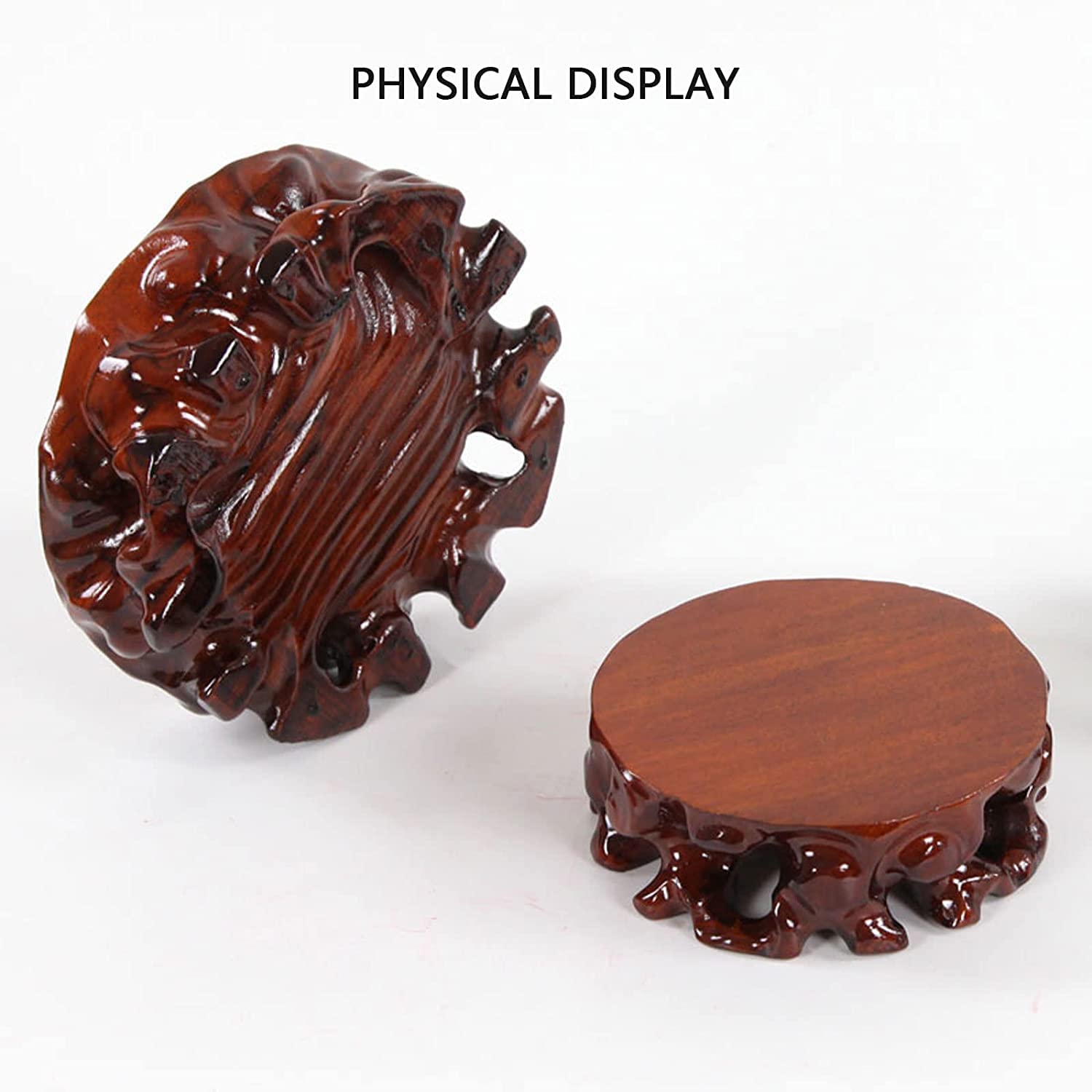 Handcrafted Round Wood Pedestal Stand - 15cm/5.9in Mini Riser, Tree Root Carved Stool for Teapot Display, Art Vase Base, Home Decor & Statue Stand - Perfect for Living Room, Office & Zen Decor
