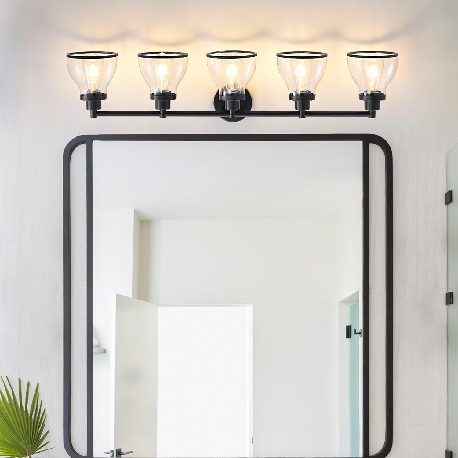 Stylish Hermosa Modern 5-Light Bathroom Vanity Light in Polished Nickel & Black - Perfect for Contemporary Bathrooms, Powder Rooms & Spa-Like Retreats