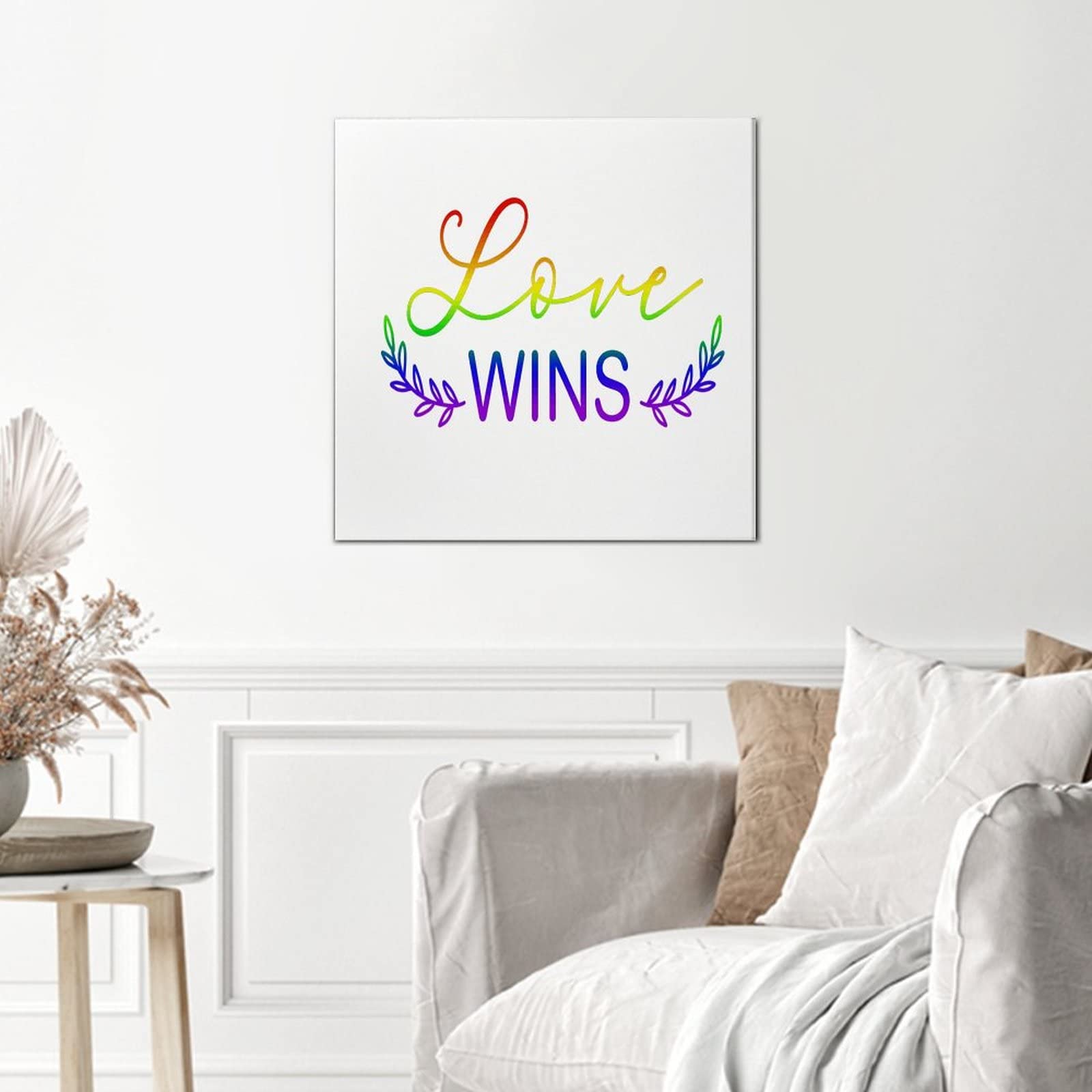 Elvoes Rainbow Pride Canvas Wall Art - 16x16 Inch LGBT Wall Decor for Kitchen, Office, Bedroom & Bathroom - Love Wins Painting for Pride Parade, Same Sex & Lesbian Gifts - Perfect for Home Decor & LGBTQ+ Celebrations