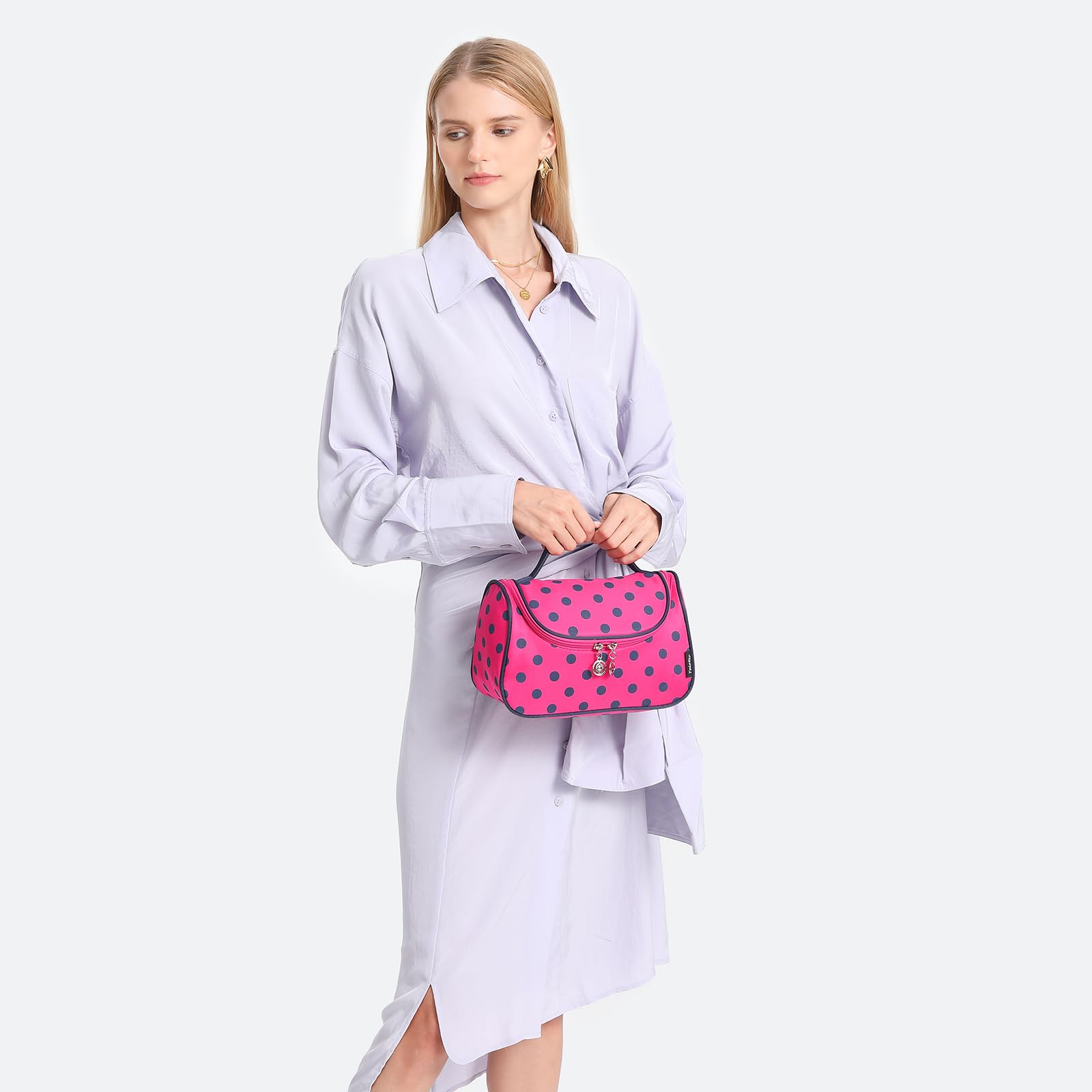 Yeiotsy Waterproof Cosmetic Bag for Women - Cute Polka Dot Makeup Organizer, Travel Toiletry Pouch | Perfect for Gym, Vacation & Daily Essentials Storage