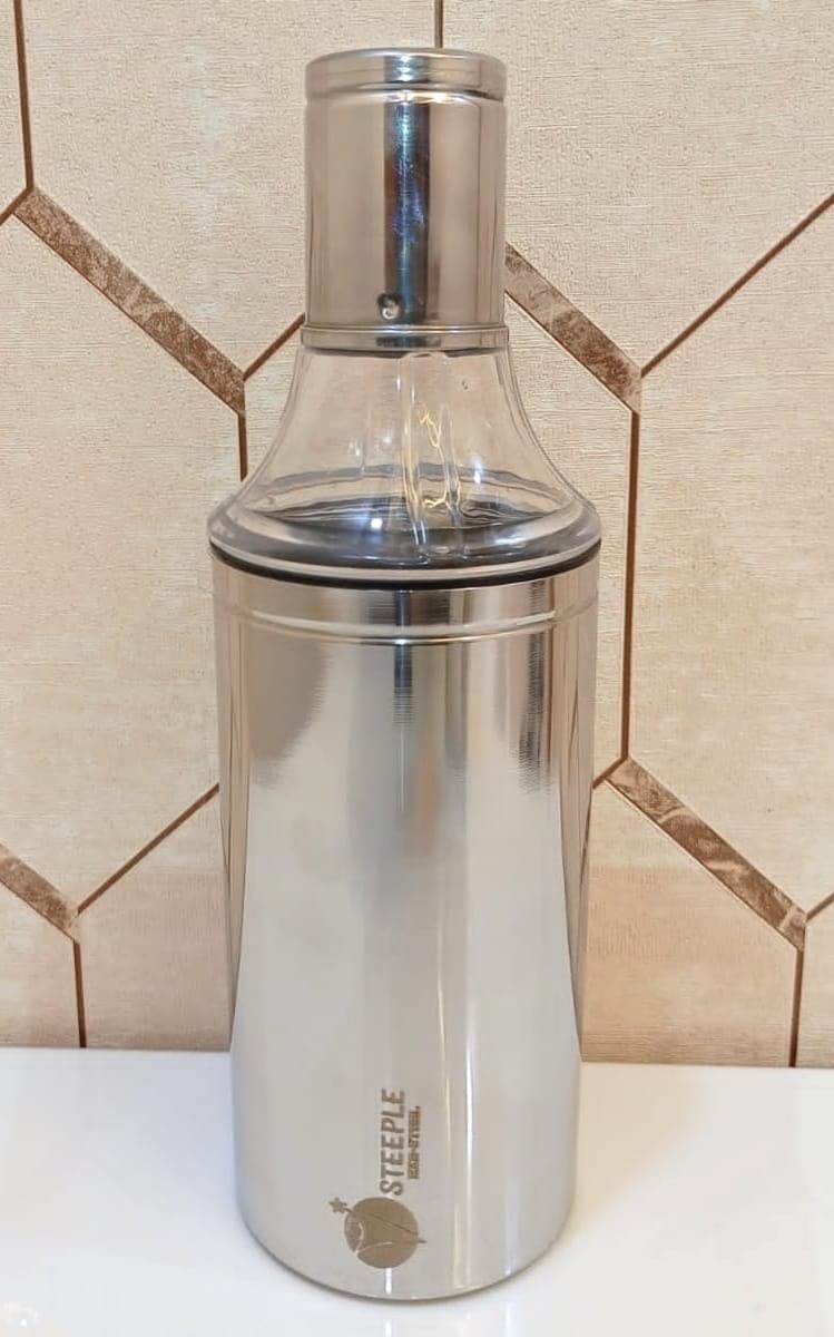 STEEPLE® 1 Liter Stainless Steel Oil Dispenser Bottle - Durable Kitchen Oil Container for Cooking, Frying & Baking - Perfect for Home, Restaurant & Commercial Use (Silver, Pack of 1)