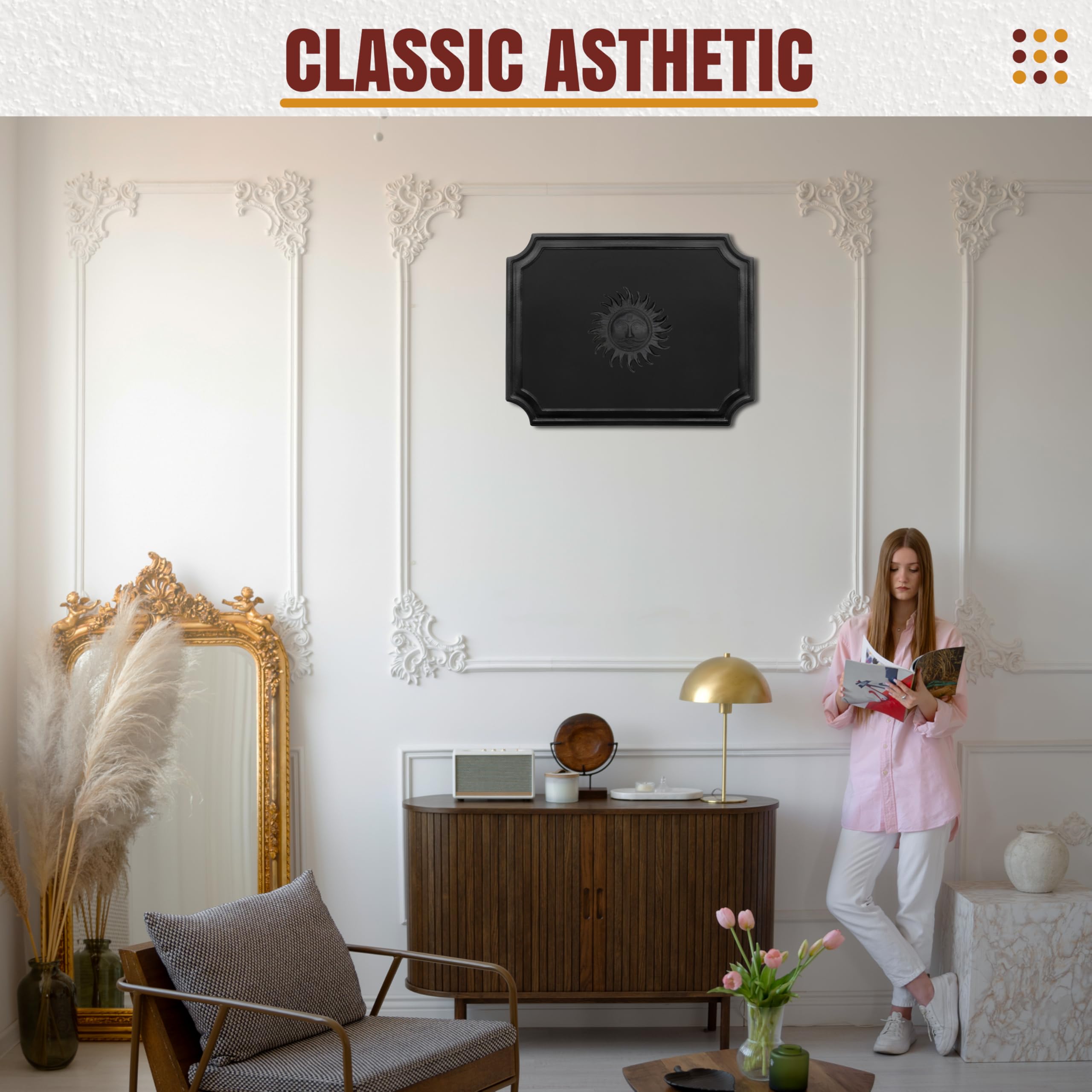 SIMOND STORE - 20''x16'' Cast Iron Fireback for Fireplace - Heat Reflector & Wall Protector with Decorative Design - Perfect for Home Heating, Fireplace Safety, and Living Room Decor