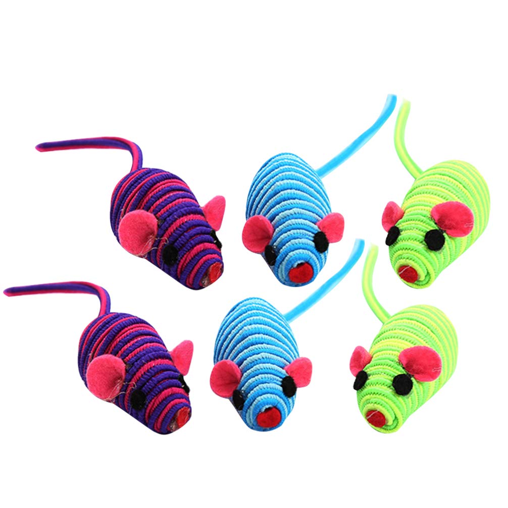 TEHAUX 6PCS Elastic Rope Cat Toy Mice - Interactive Teaser & Chew Toys for Small, Medium & Large Cats (Random Colors) - Perfect for Playtime, Exercise & Dental Health