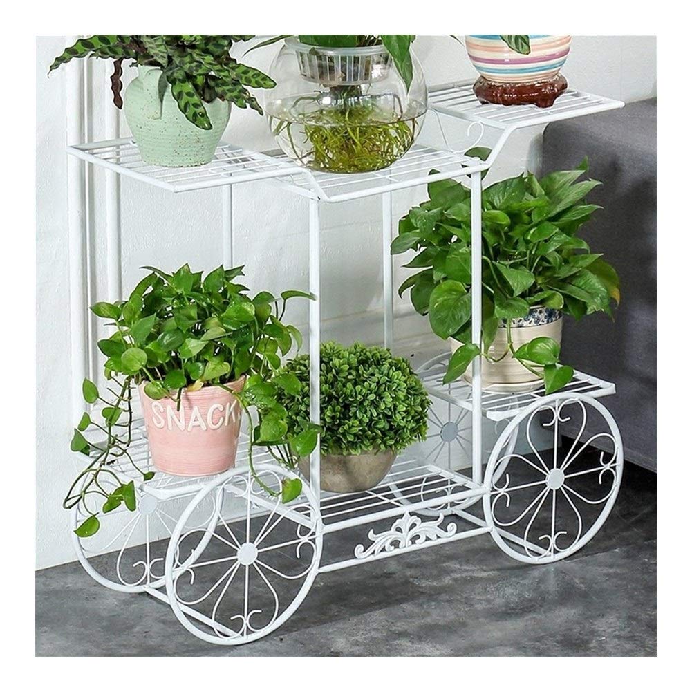 European Style Iron Art Flower Stand - White Floor Standing Plant Pot Display Shelf 79x25x67cm - Perfect for Indoor/Outdoor Garden Decor, Living Room, Balcony & Patio Plant Organization