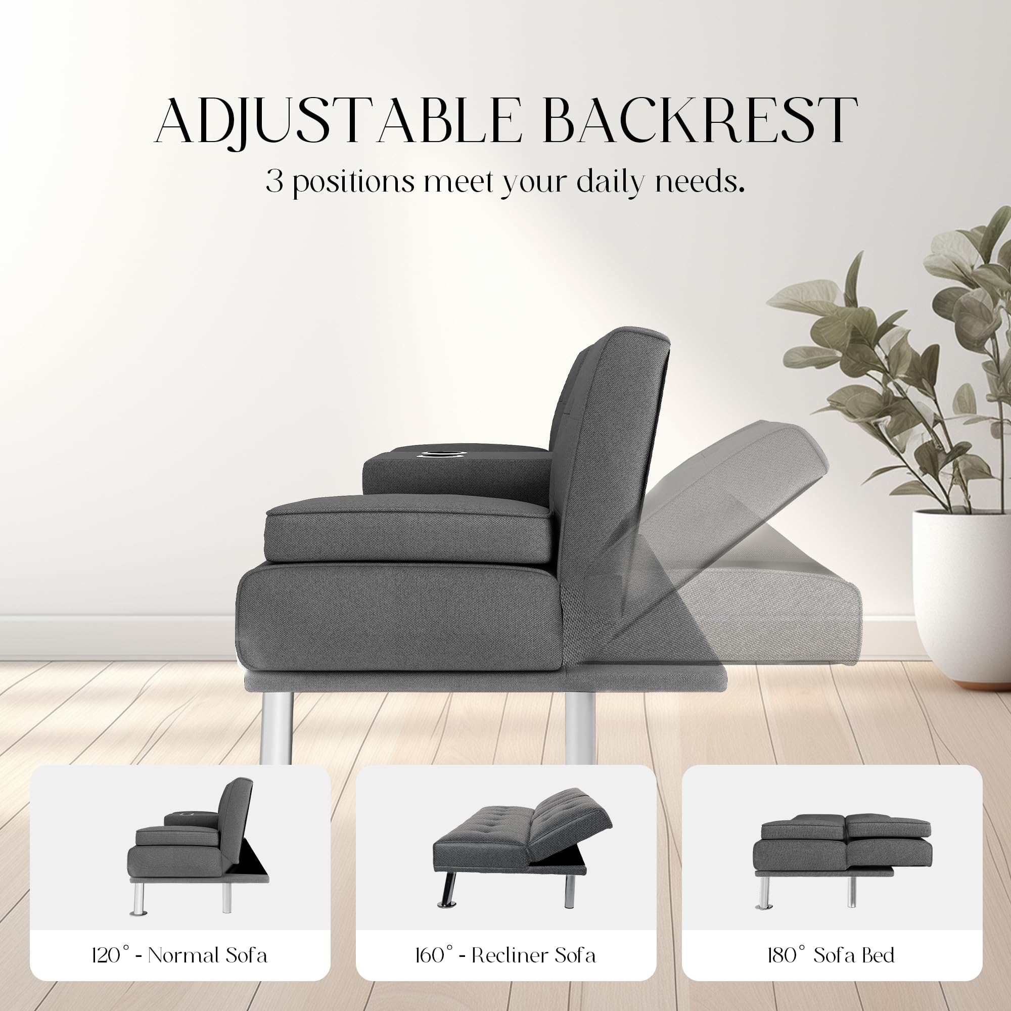 Yoyomax Convertible Linen Fabric Sofa Bed - Foldable Futon Couch for Small Spaces, Dorm Rooms, RVs & Home Offices (Grey) | Perfect for Guest Beds, Studio Apartments & Multi-Functional Living Spaces
