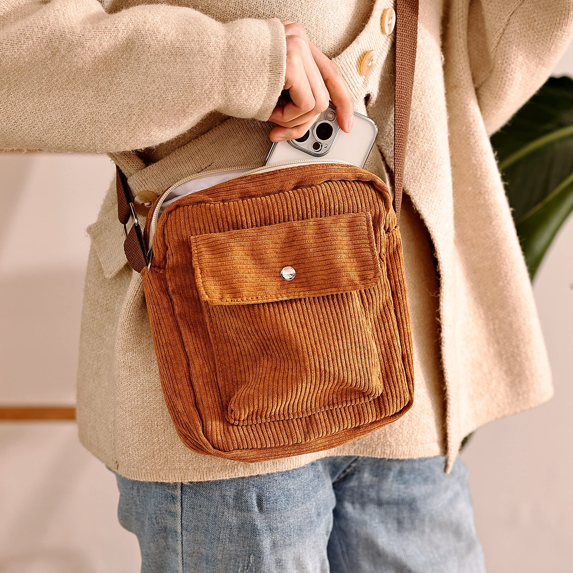 Stylish Corduroy Crossbody Bag for Women - Fashionable Tote & Shoulder Handbag with Zipper Pocket - Perfect for Daily Use, Shopping, Travel and Work Commute