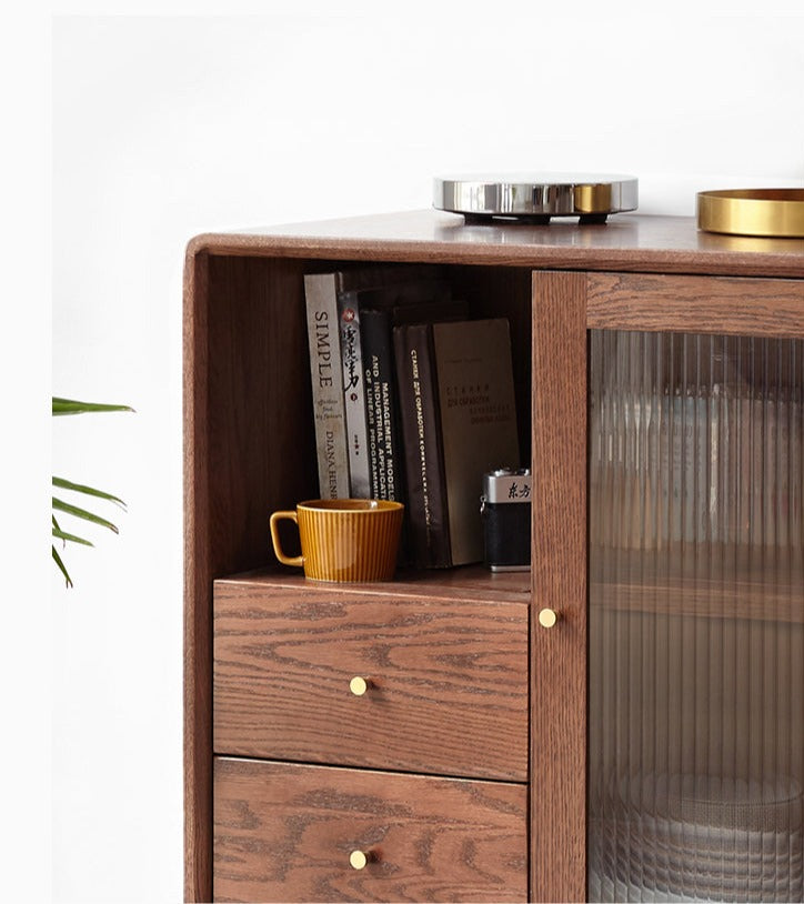 Solid Oak Wood Side Cabinet - Rustic Storage Cabinet for Living Room, Bedroom & Entryway - Perfect for Organizing Books, Decor & Essentials