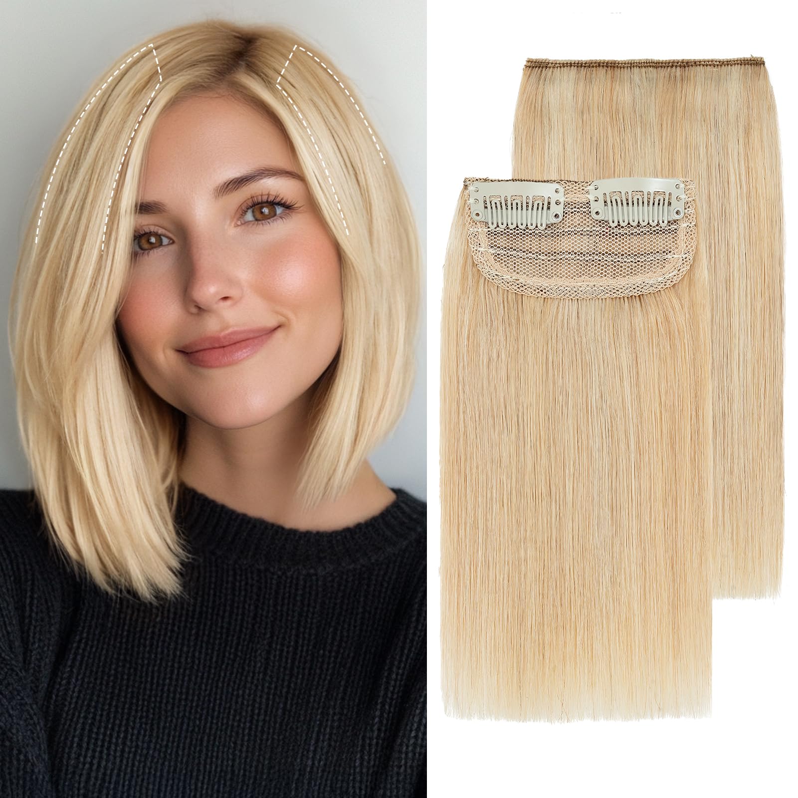 S-noilite 100% Real Human Hair Clip-in Extensions for Short Hair - 2PCS (2 Clips) - 16g 4-Inch Ash Blonde/Bleach Blonde - Volumizing Hairpieces for Women with Thinning Hair - Perfect for Parties, Weddings & Daily Styling