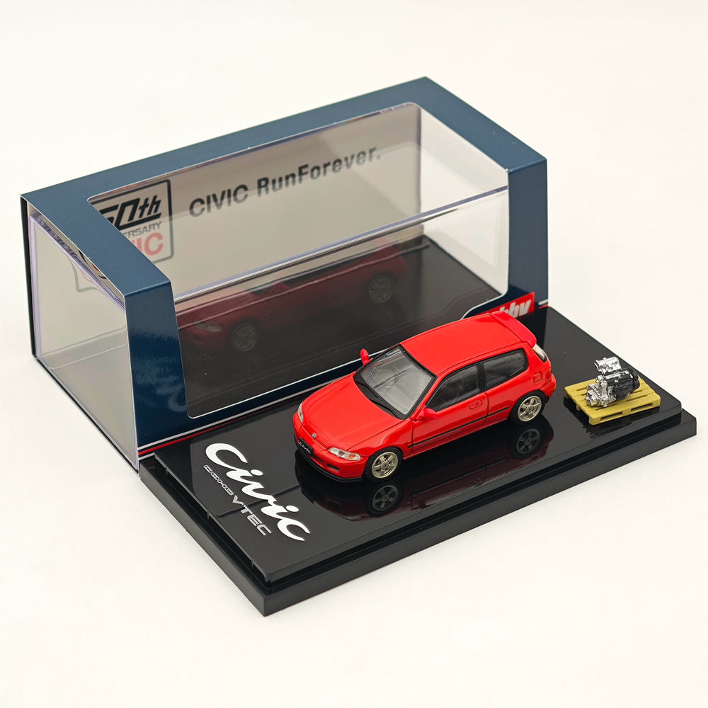 1/64 Scale Honda Civic EG6 Sir S Diecast Model Car with Engine Display - Milano Red HJ641017SR - Collectible Hobby Japan Diecast for Car Enthusiasts (Ships from USA) | Perfect for Display, Gifts, and Car Model Collections