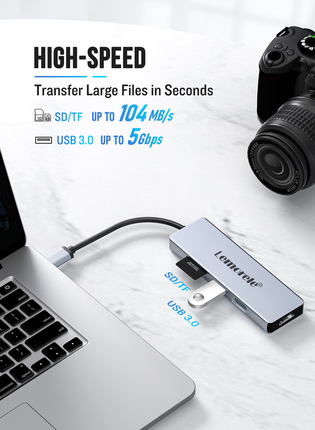 Lemorele 5-in-1 USB C Hub with 4K HDMI, USB 3.0 Ports, SD/TF Card Reader - Perfect for MacBook Pro/Air, iPad Pro, Chromebook & More - Ideal for Home Office, Travel & Multi-Device Connectivity