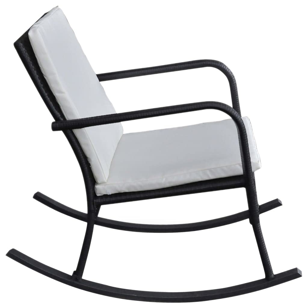 Comfortable Outdoor Rocking Chair with Cushions - Weather-Resistant Black Poly Rattan Design, Powder-Coated Steel Frame - Ergonomic Patio & Garden Furniture for Relaxation - Easy Assembly for Backyard, Deck or Poolside Use