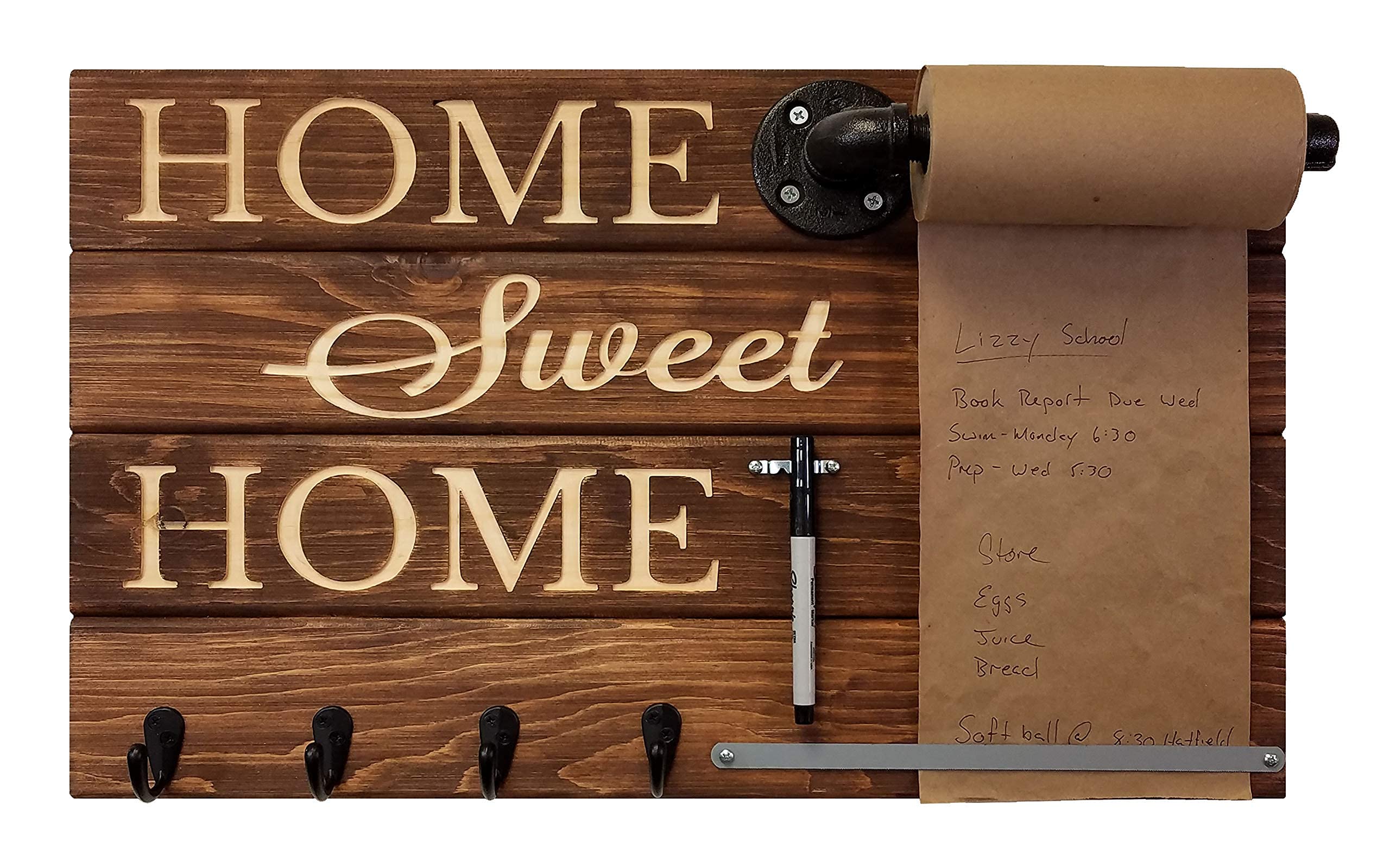 Rustic Wooden Memo Paper Roll Holder & Key Organizer - Farmhouse Style Grocery List Pad, Note Board - 20 Color Options (Special Walnut) - Perfect for Kitchen, Office, or Entryway Organization