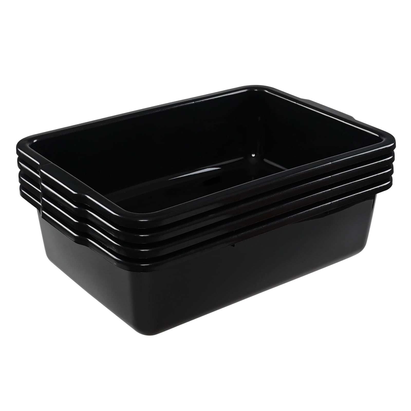 23 Liter Commercial Bus Trays - Set of 4 Black Plastic Utility Bins for Restaurant, Kitchen & Food Service - Durable Dishwashing Bins for Busboys, Cafeterias & Catering Businesses