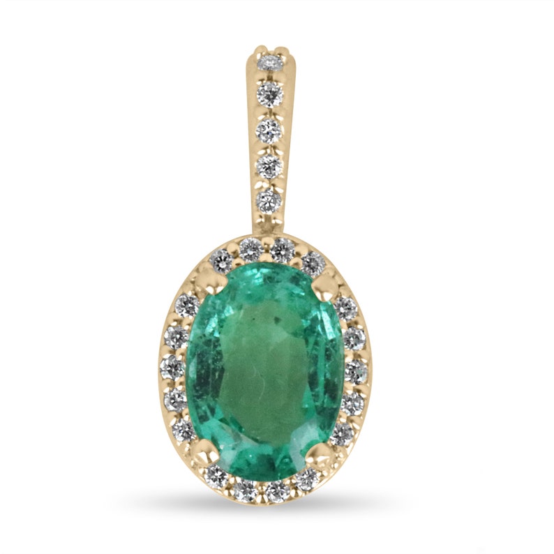 14K Gold May Birthstone Oval Emerald & Diamond Halo Pendant Necklace - 1.15tcw Natural Gemstone Jewelry for Women, Birthday Gift, Anniversary Present, Mother's Day, Valentine's Day & Special Occasions